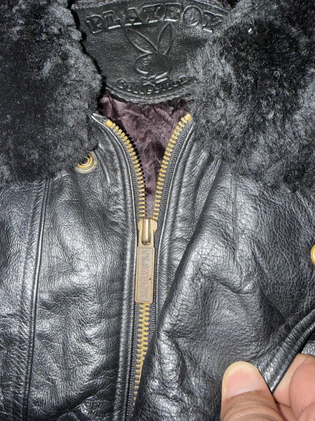 Playboy VTG PLAYBOY Bomber Leather Jacket With Fur Size US L / EU 52-54 / 3 - 8 Thumbnail