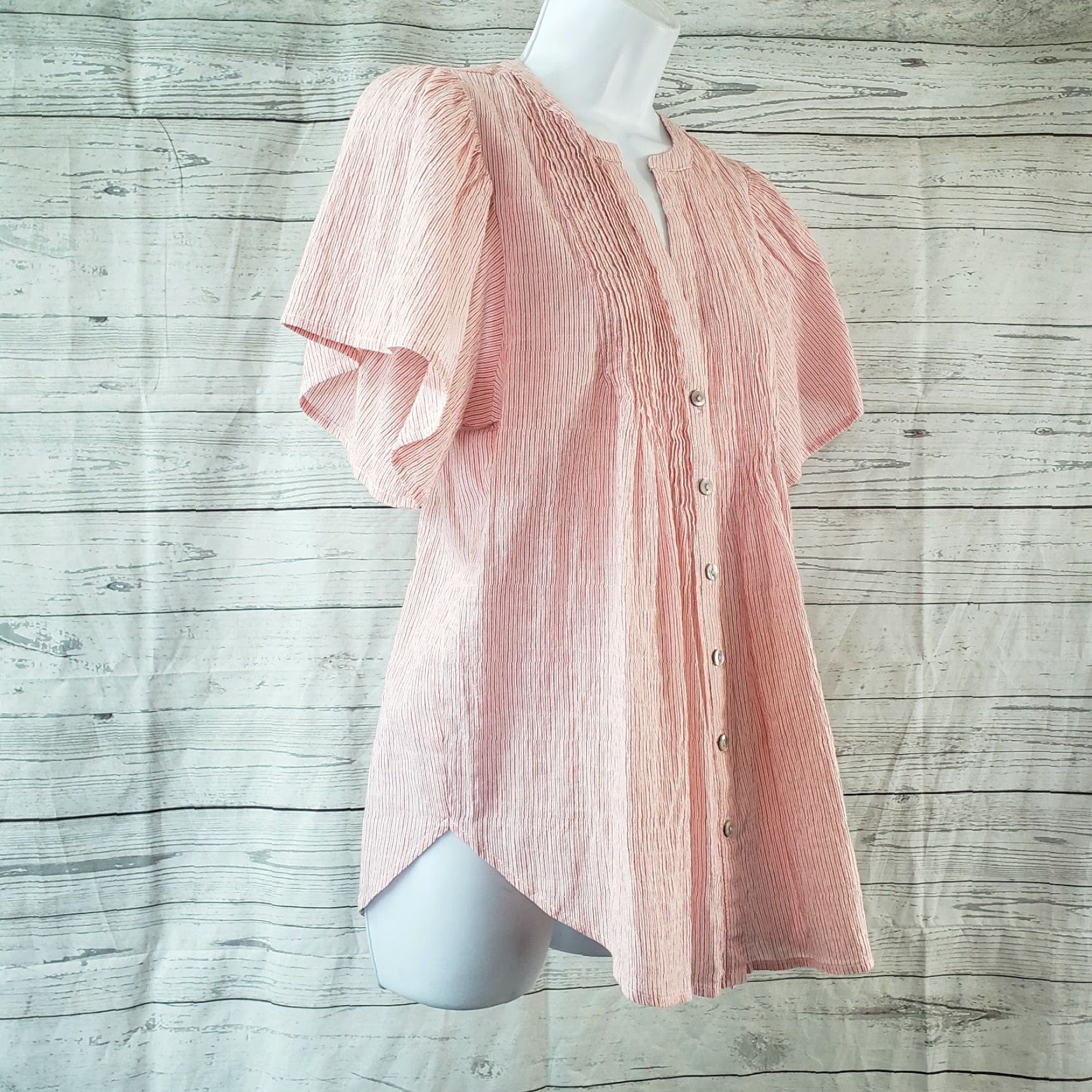 Vintage The Nines by Hatch Womens Button Front Top Sz Small Red White Striped Cotton Size S / US 4 / IT 40 - 3 Thumbnail