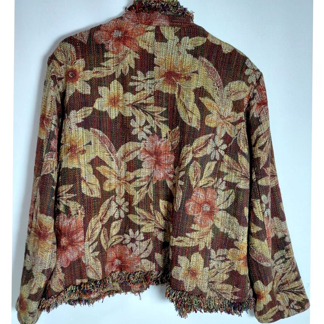 Vintage Chico's Floral Jacket Brown Silk Blend Long Sleeve Women 3 Fringe Layered Lightweight Woven Vintage No Size XS / US 0-2 / IT 36-38 - 2 Thumbnail
