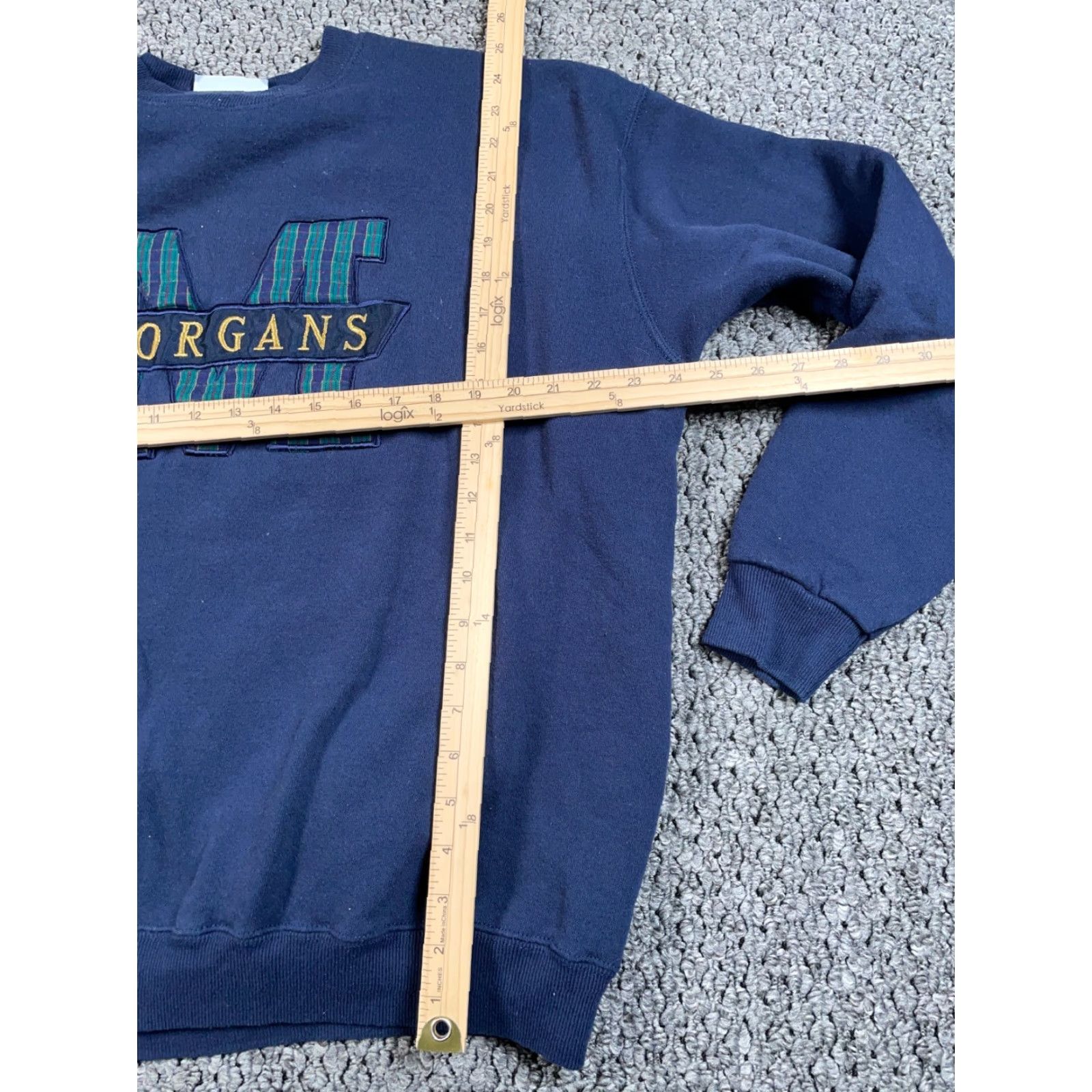 Lee VTG Morgans 90s Embroidered Sweatshirt Lee Brand XL Adult Dark Blue 50-50 Blend Vintage Yes Crew Neck Long Sleeve Cotton Polyester Cotton Blend - DS? Size US XL / EU 56 / 4 - 5 Thumbnail