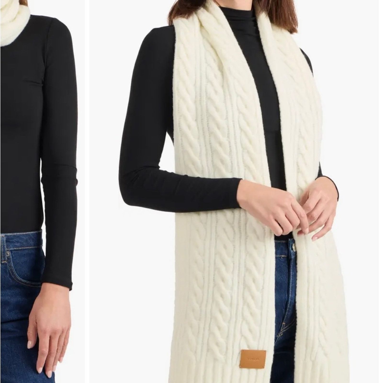 Vince Vince Airspun Cable Knit Scarf Light Cream Size ONE SIZE - 2 Thumbnail