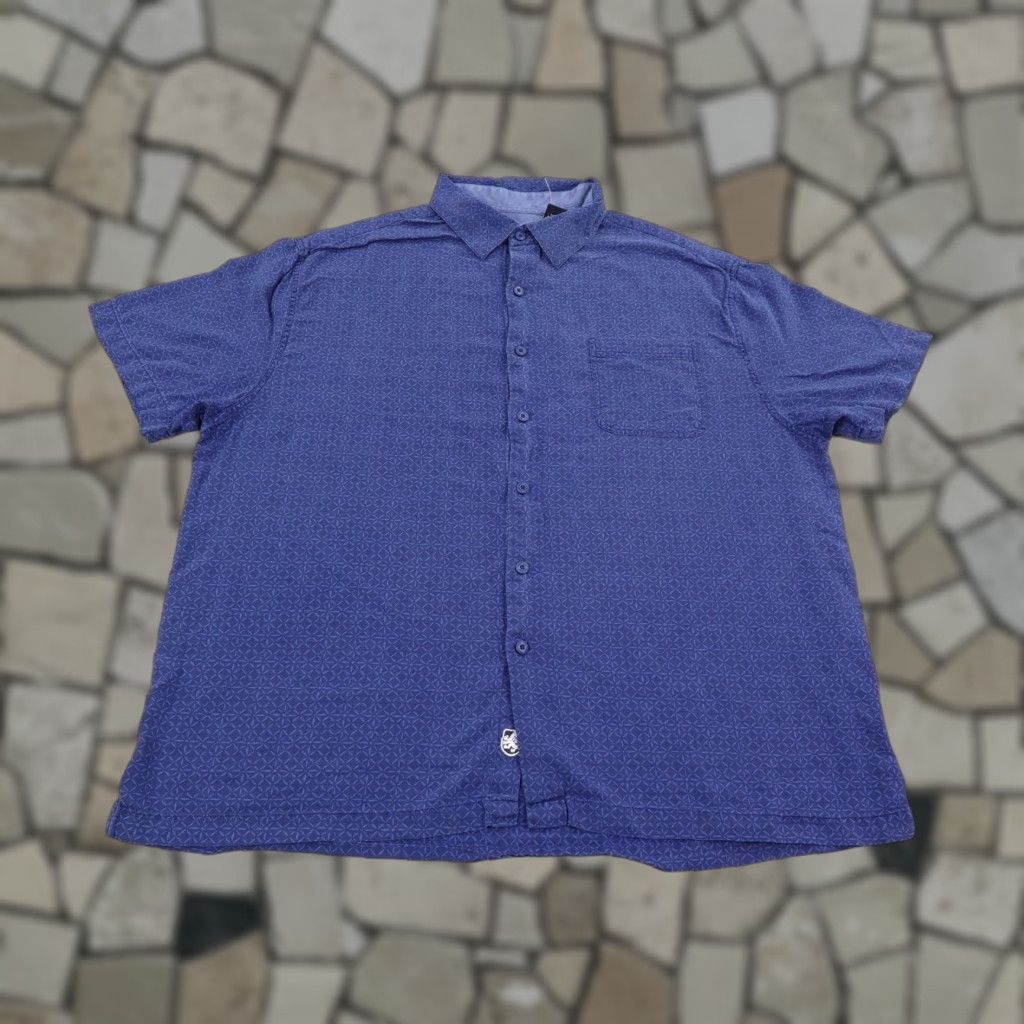 Nat Nast Nat Nast Mens XL Blue Silk Cotton Short Sleeve Button-Up Shirt Casual Resort Lounge Geometric Pattern Size US XL / EU 56 / 4 - 1 Thumbnail