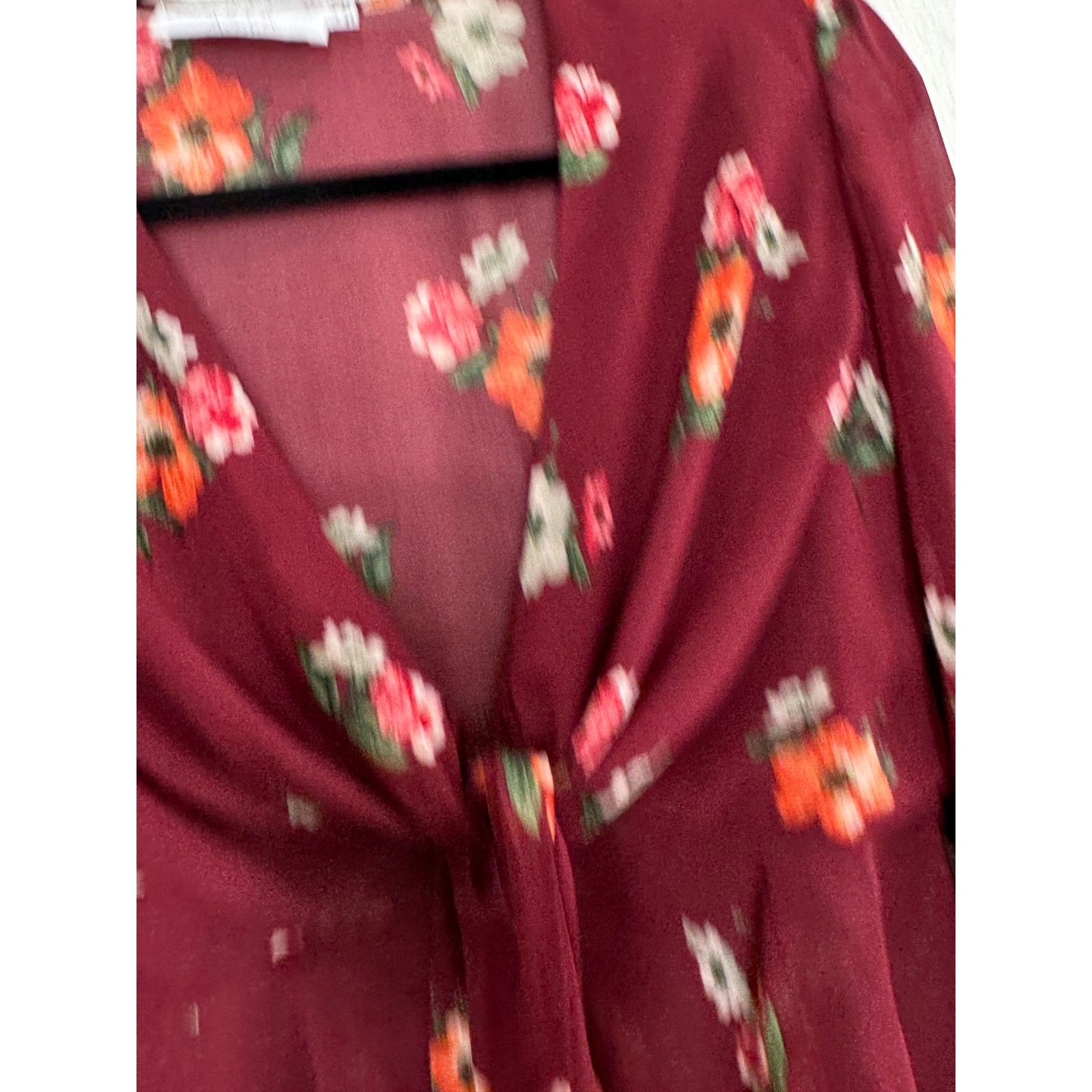 Other Women's Sheer Long Sleeve Blouse Top Maroon Medium Size M / US 6-8 / IT 42-44 - 15 Thumbnail