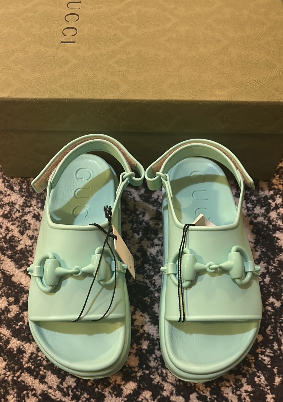 Gucci Gucci Horsebit Flatform Sandal Teal Cyan Size US 8 / IT 38 - 3 Thumbnail