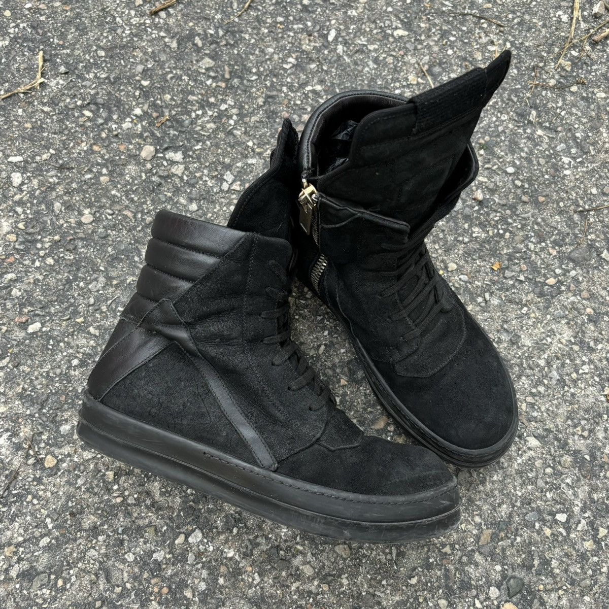 Rick Owens FW13 “Plinth” Blistered Suede Geobasket Black - 42 
