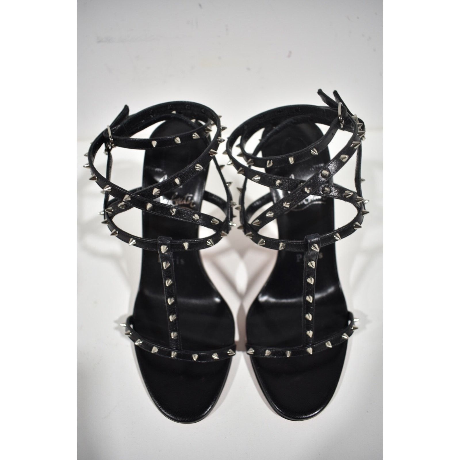Christian Louboutin Bombina Spikes 100 Black Ankle Strappy Sandal Heel Pump 36 Size US 6 / IT 36 - 9 Thumbnail
