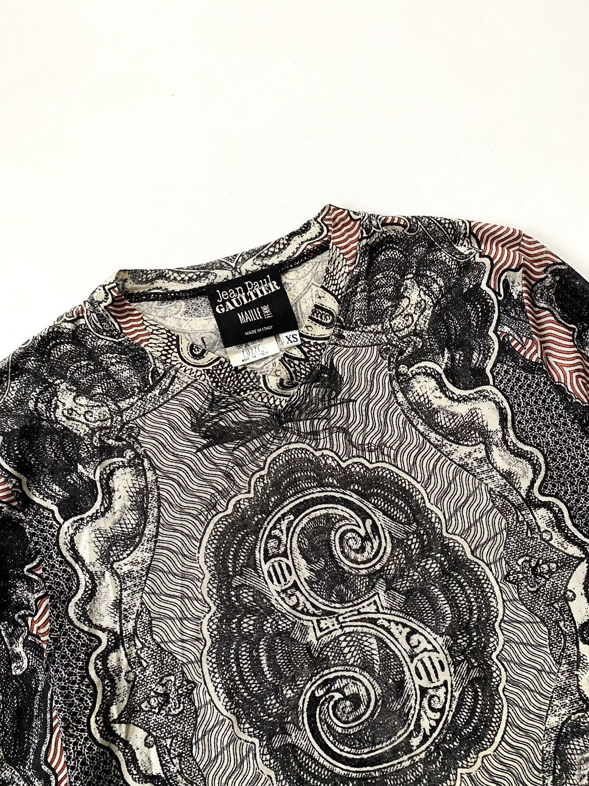 Jean Paul Gaultier SS94 Jean Paul Gaultier Dollar Banknote Tattoo Silk Mesh Top Size XS / US 0-2 / IT 36-38 - 2 Thumbnail