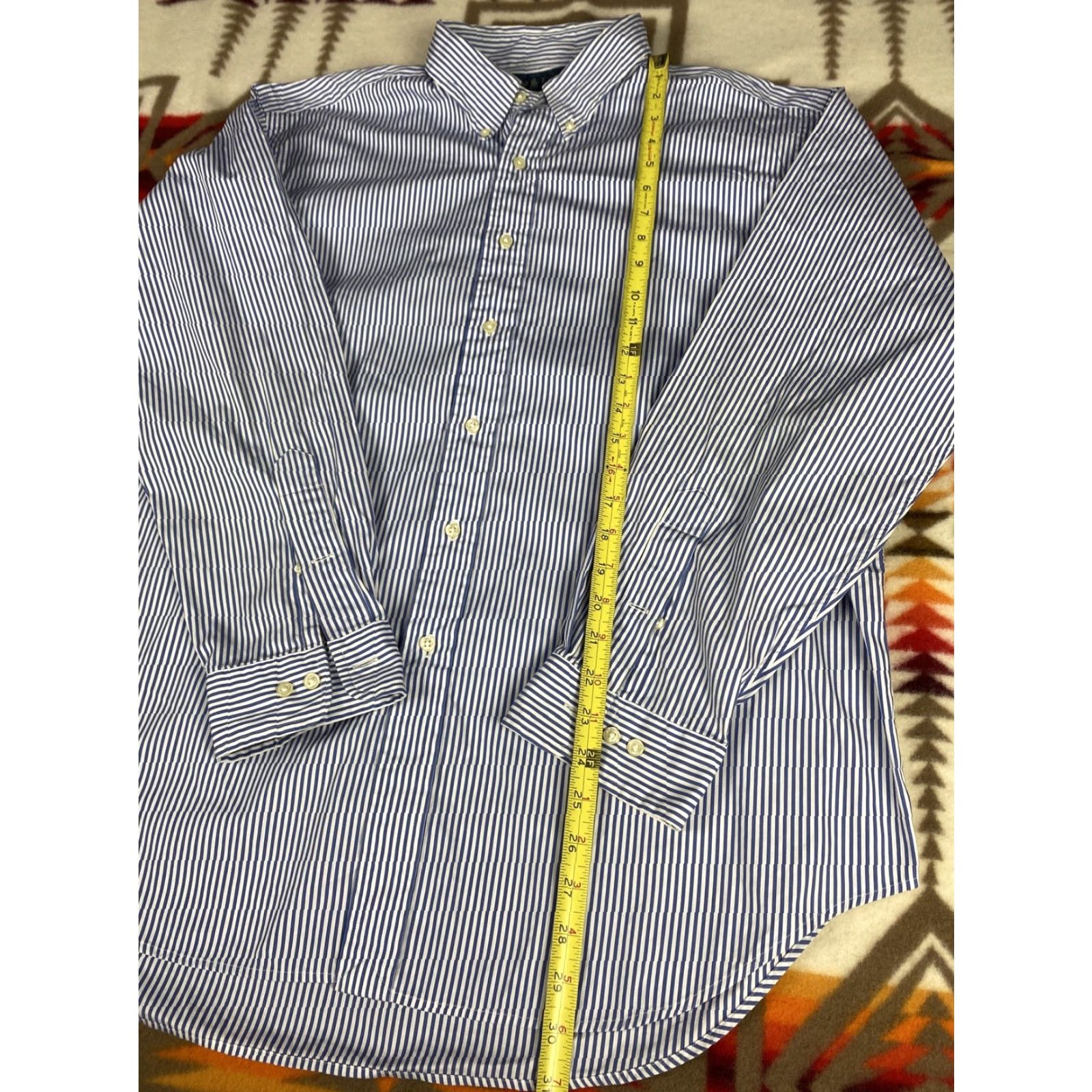 Ralph Lauren VINTAGE Polo Ralph Lauren Dress Shirt 17.5 34/35 Light Blue Stripes Pink Horse LS Mens 17.5 Pink Horse Striped Shirt Size 48R - 4 Thumbnail