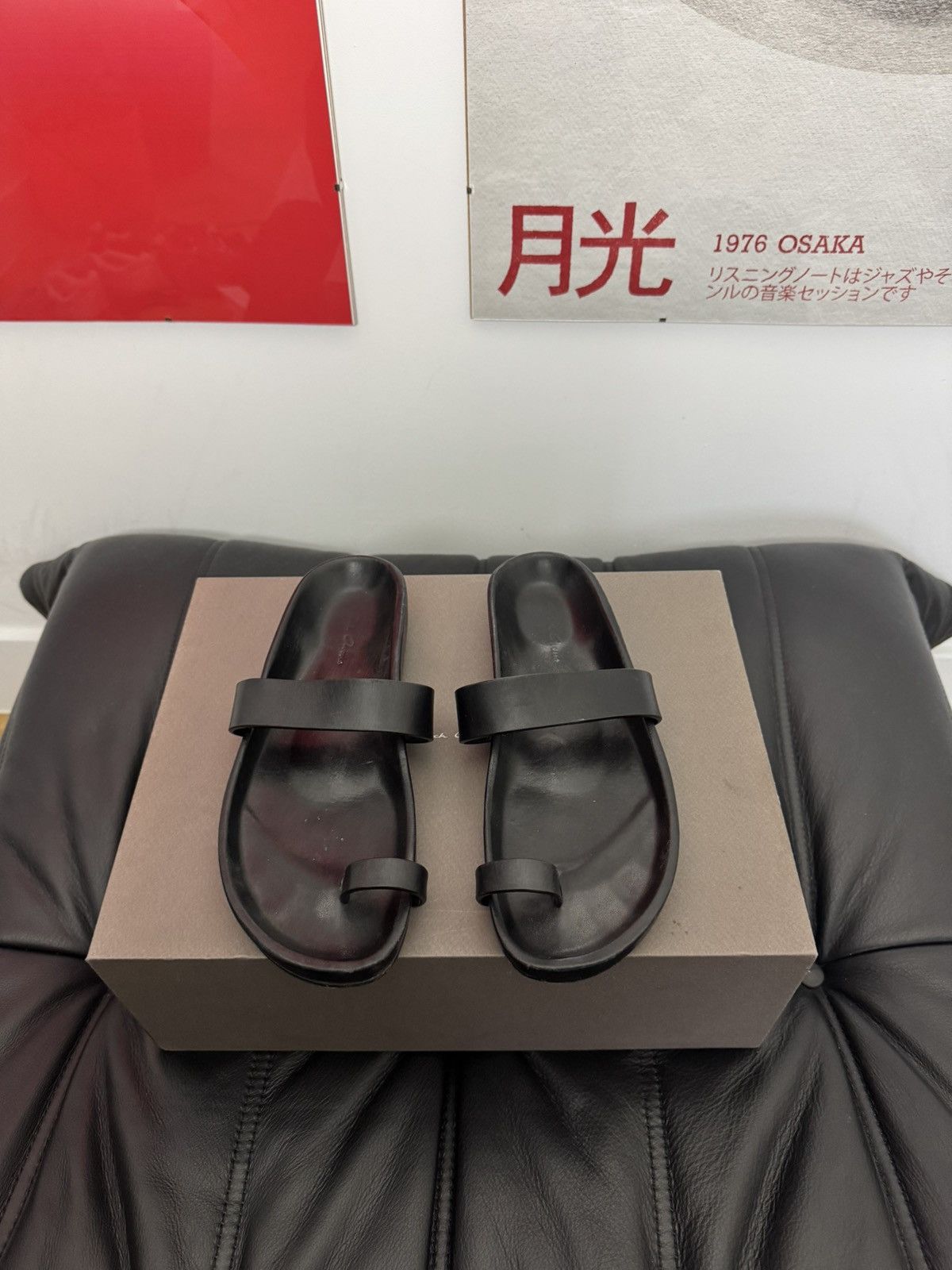 Rick Owens RICK OWENS Slides Sandals Black Leather Mainline Designer Size US 7 / EU 40 - 1 Thumbnail