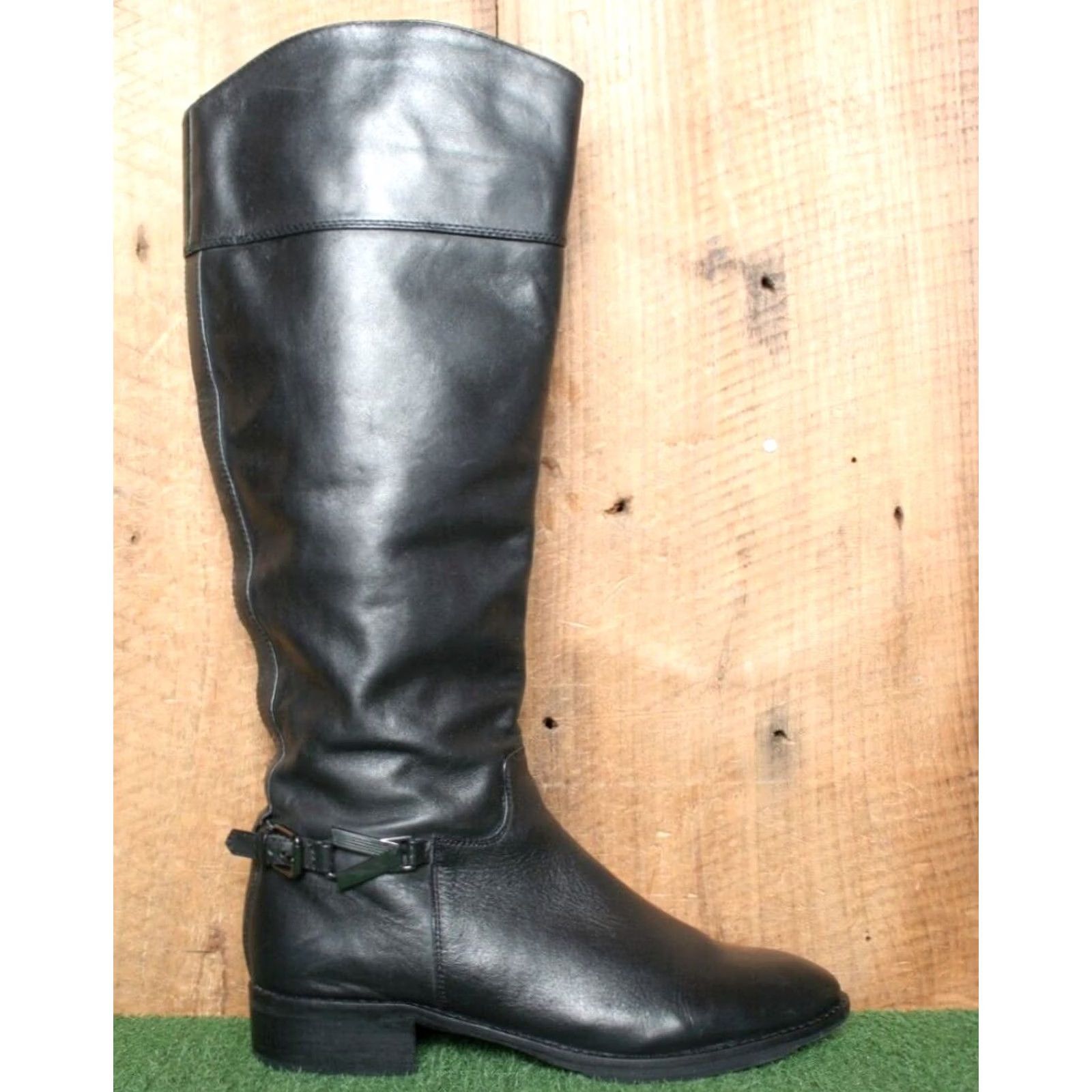 Vintage VINTAGE Victor Alfaro Rosette Black Leather 16" Tall Knee High Boots EUR 37 US 7 B Women's Riding Boot Size US 7 / IT 37 - 2 Thumbnail