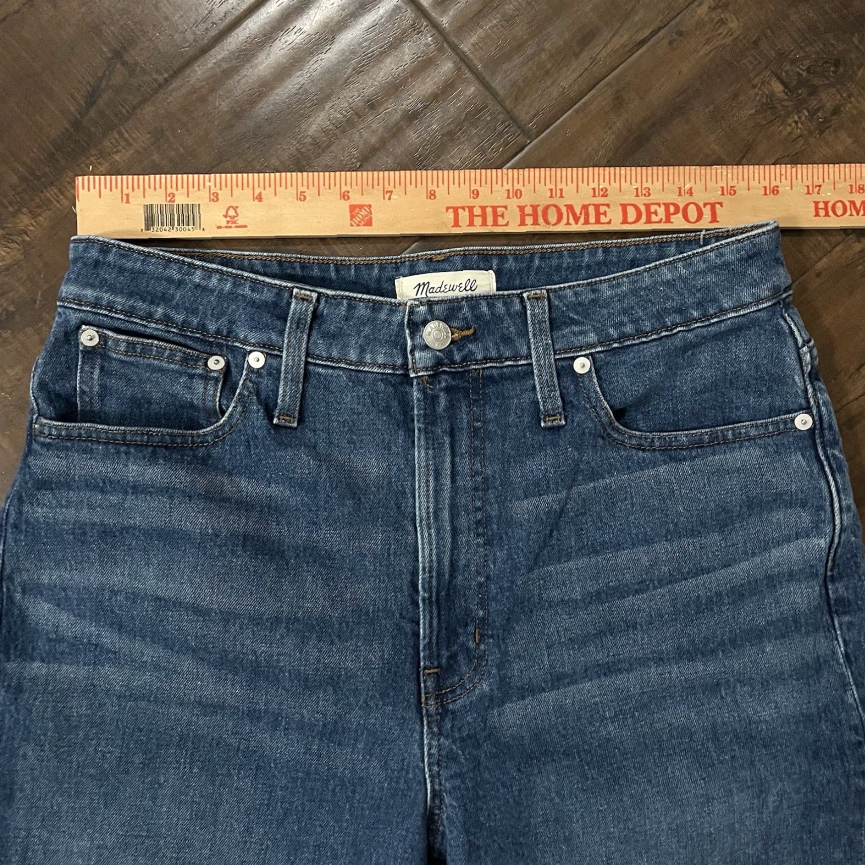 Madewell Madewell Jeans Womens 32x28 High Rise Blue Whiskers Distressed Pockets Stretch Jeans Straight 32 Regular Womens Size 24" / US 00 / IT 34 - 2 Thumbnail