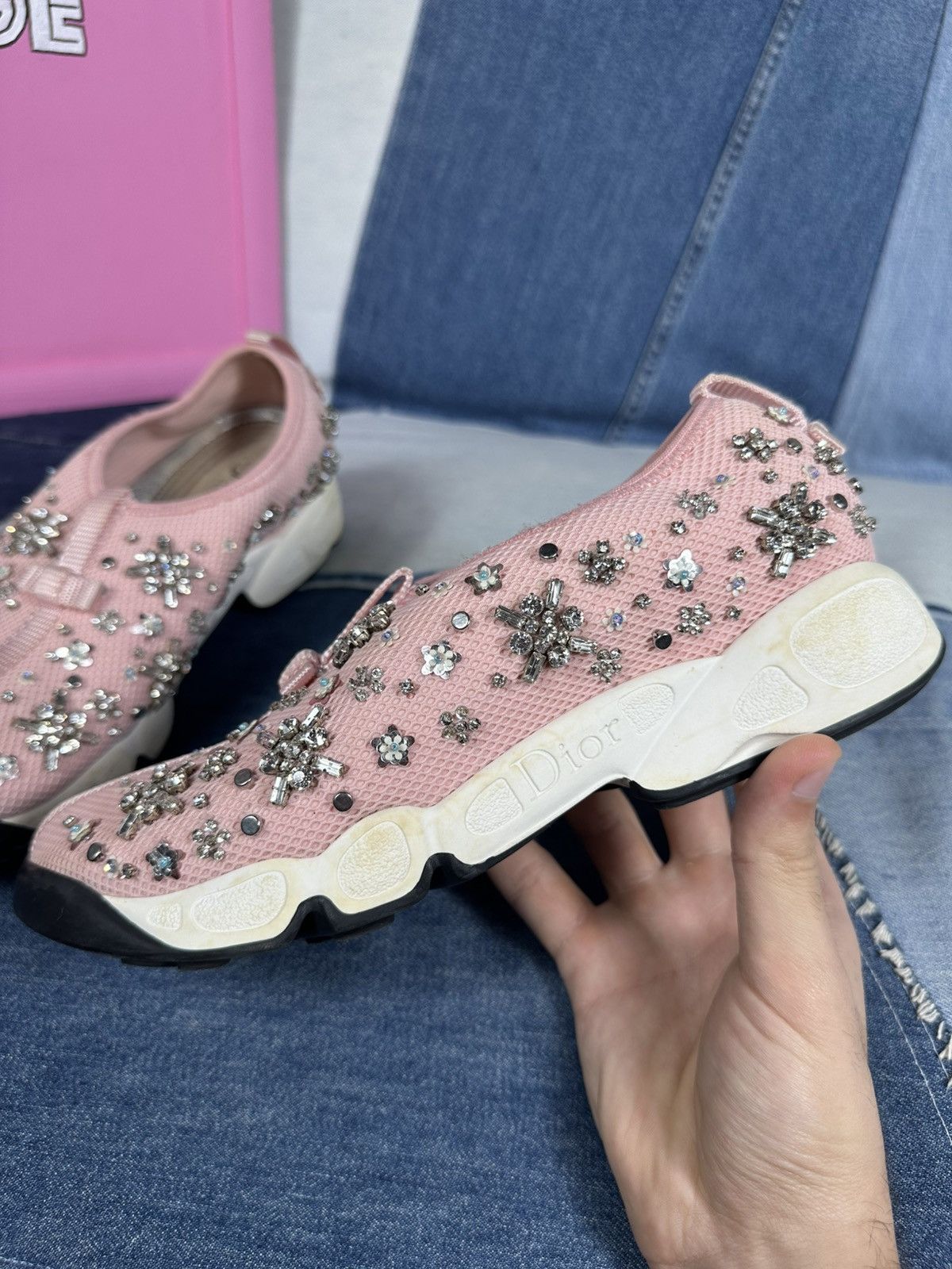 Dior Dior Fusion Pink Bling Mesh Rhinestones Low Sneakers Size US 7 / IT 37 - 12 Thumbnail