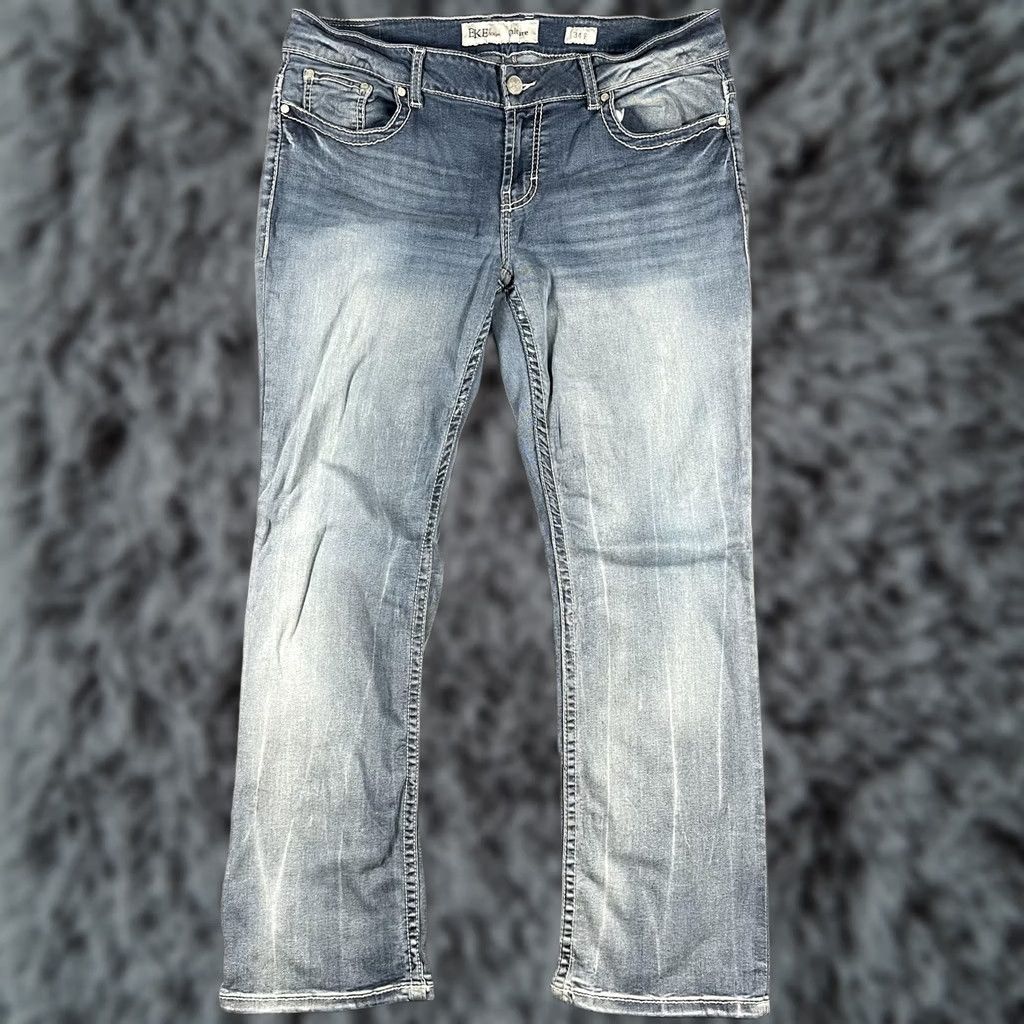 BKE BKE Culture Jeans Mens 34x31.5 Blue Light Wash Bootcut Denim Whiskered Stretch Pocket Zip Fly Size US 34 / EU 50 - 1 Thumbnail