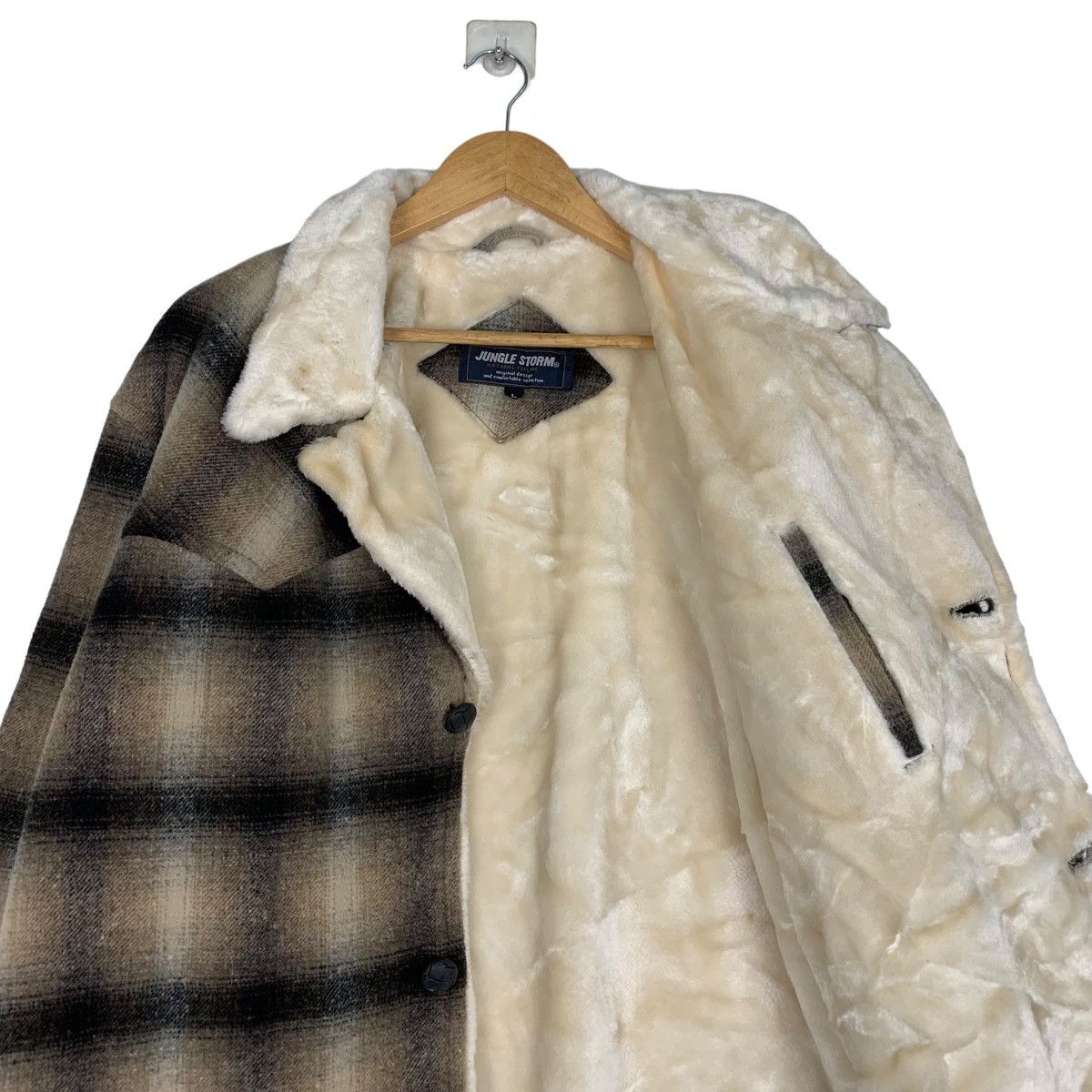Japanese Brand JUNGLE STORM Shadow Plaid Sherpa Wool Jacket #1053-C47 Size US L / EU 52-54 / 3 - 10 Thumbnail