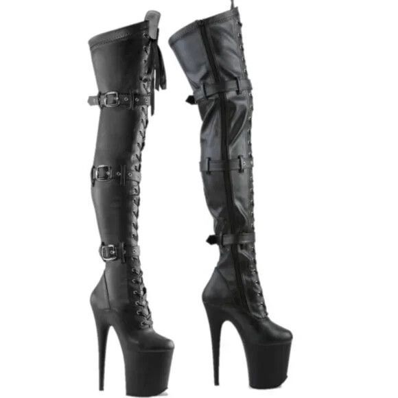 Other Flamingo 3028 Triple Buckle Thigh High 4" Platform Boot Blac Size US 8 / IT 38 - 1 Thumbnail