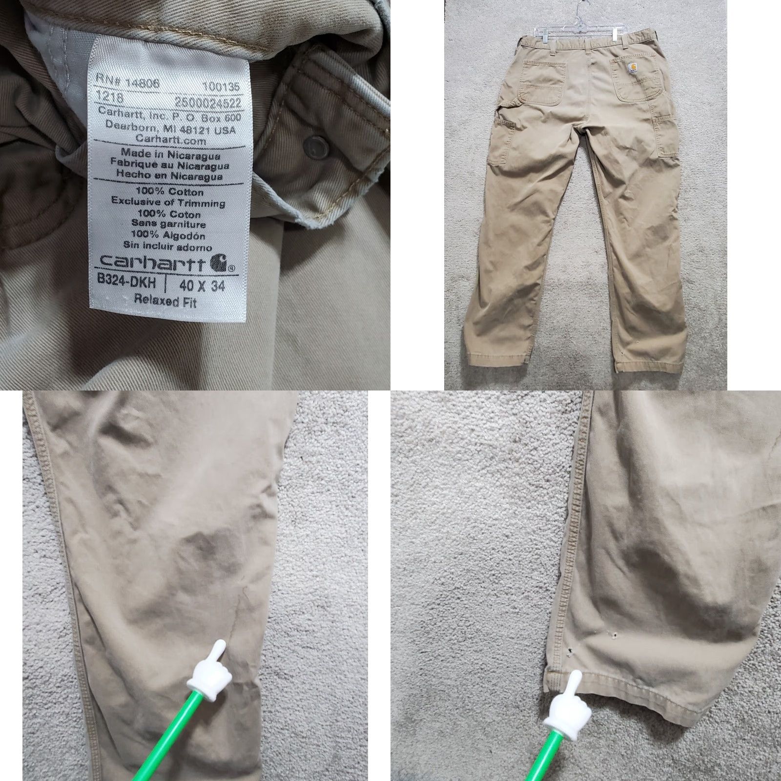 Carhartt Work Pants Mens 40 x 34 Khaki 100% Cotton Relaxed Fit Pockets Vintage? No.