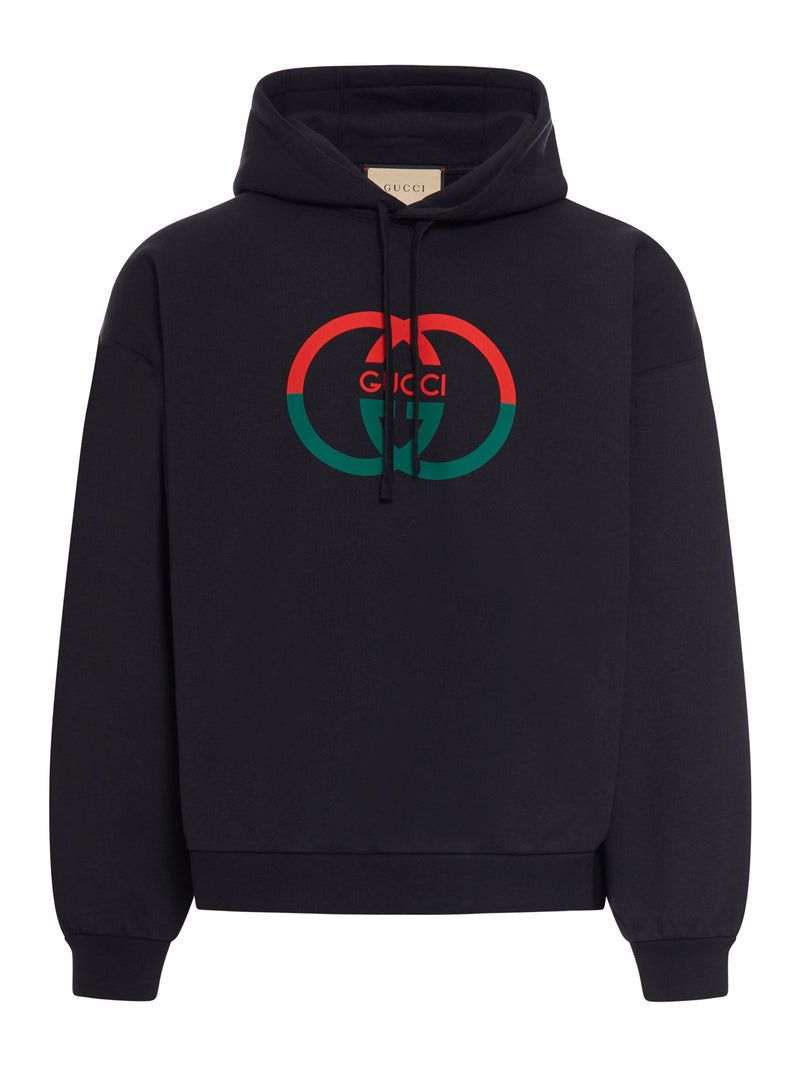 image of Gucci Printed Cotton Jersey Hoodie in Black, Men's (Size Medium)