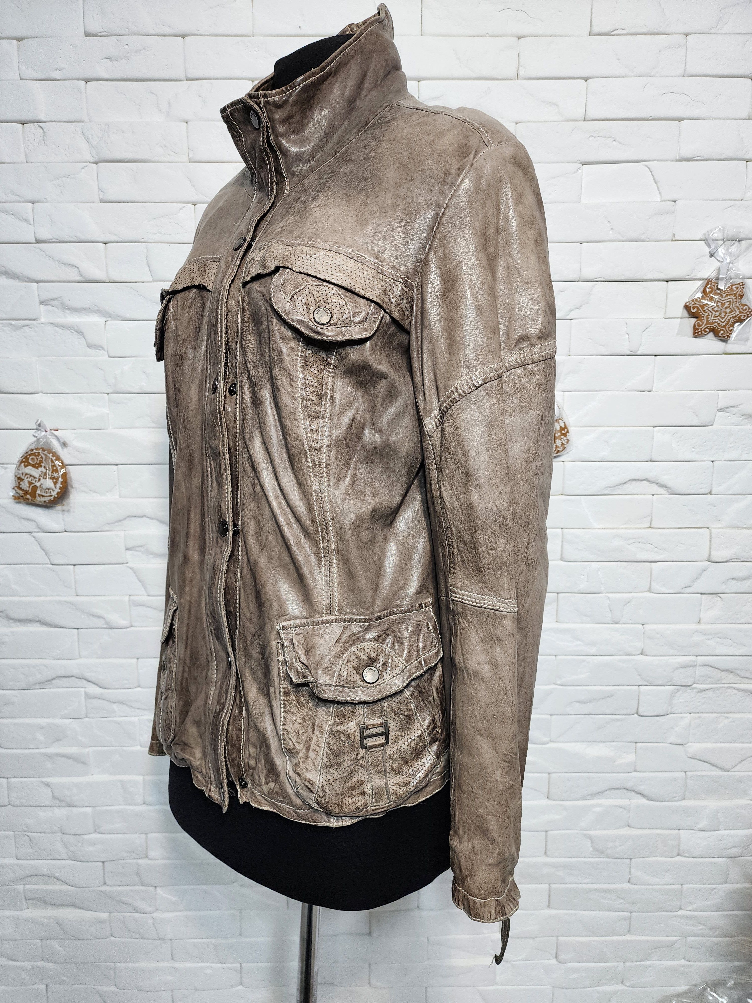 Genuine Leather Gray Leather Jacket: Women's Soft Zip-Up Coat Size L / US 10 / IT 46 - 2 Thumbnail
