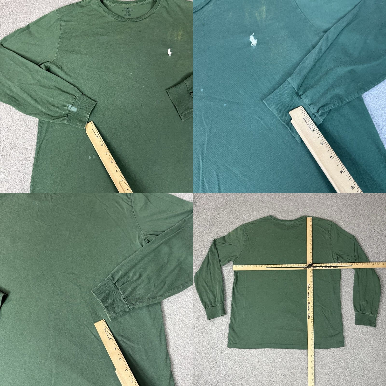 Polo Ralph Lauren Polo Ralph Lauren Shirt Mens Large Green Long Sleeve Pony Logo Distressed White Size US L / EU 52-54 / 3 - 8 Thumbnail