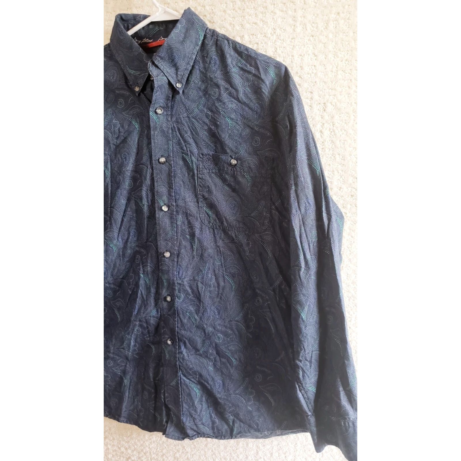 Wrangler Wrangler George Strait Shirt Men Large Blue Paisley Cowboy Cut Button-Up Long Sleeve Cowboy/Navy Blue Size US L / EU 52-54 / 3 - 3 Thumbnail