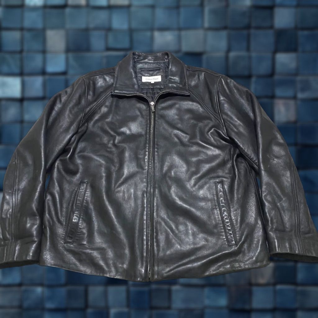 Calvin Klein Calvin Klein Mens Large Jacket Black Leather Full Zip Lined Motorcycle Jacket CK Size US L / EU 52-54 / 3 - 1 Thumbnail
