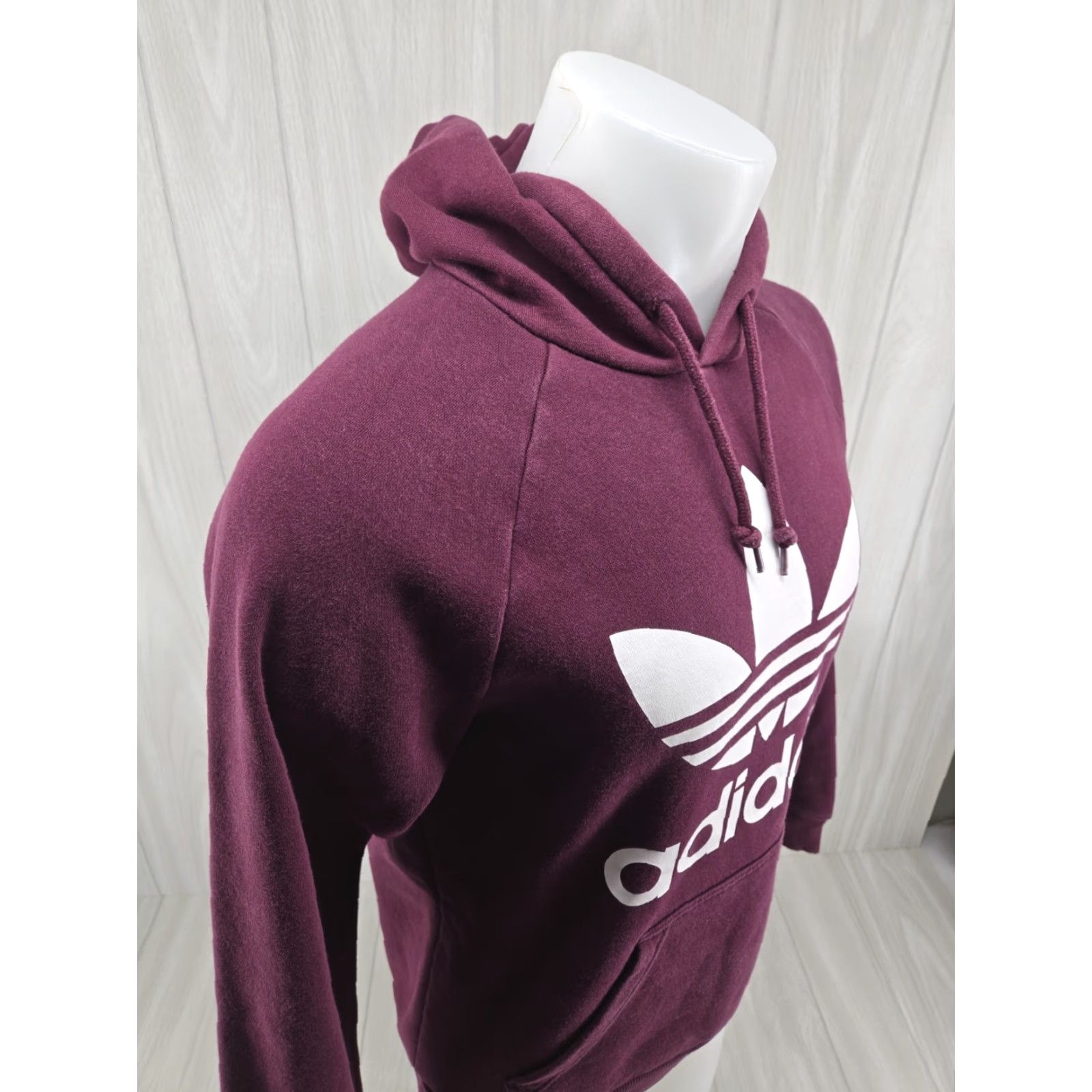 Adidas Adidas Trefoil Spellout Hooded Pullover Jacket Hoodie Sweatshirt Small Mens Burgundy 100% Cotton Athletic Casual Autumn Winter Spring Size US S / EU 44-46 / 1 - 7 Thumbnail