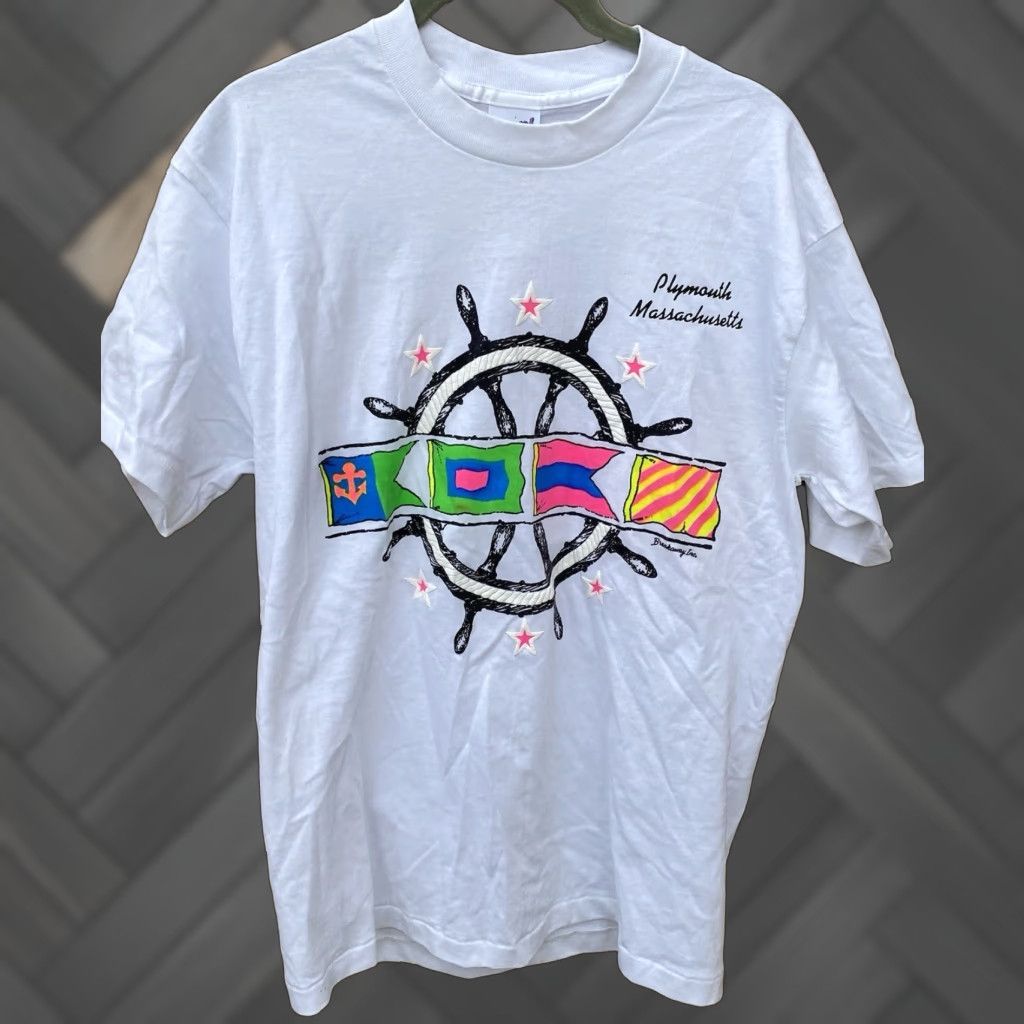 Nautica VINTAGE Bravo By Breakaway Inc T-Shirt Nautical White L Mens Plymouth Massachusetts Neon Graphics Tee Shirt Size US L / EU 52-54 / 3 - 1 Thumbnail