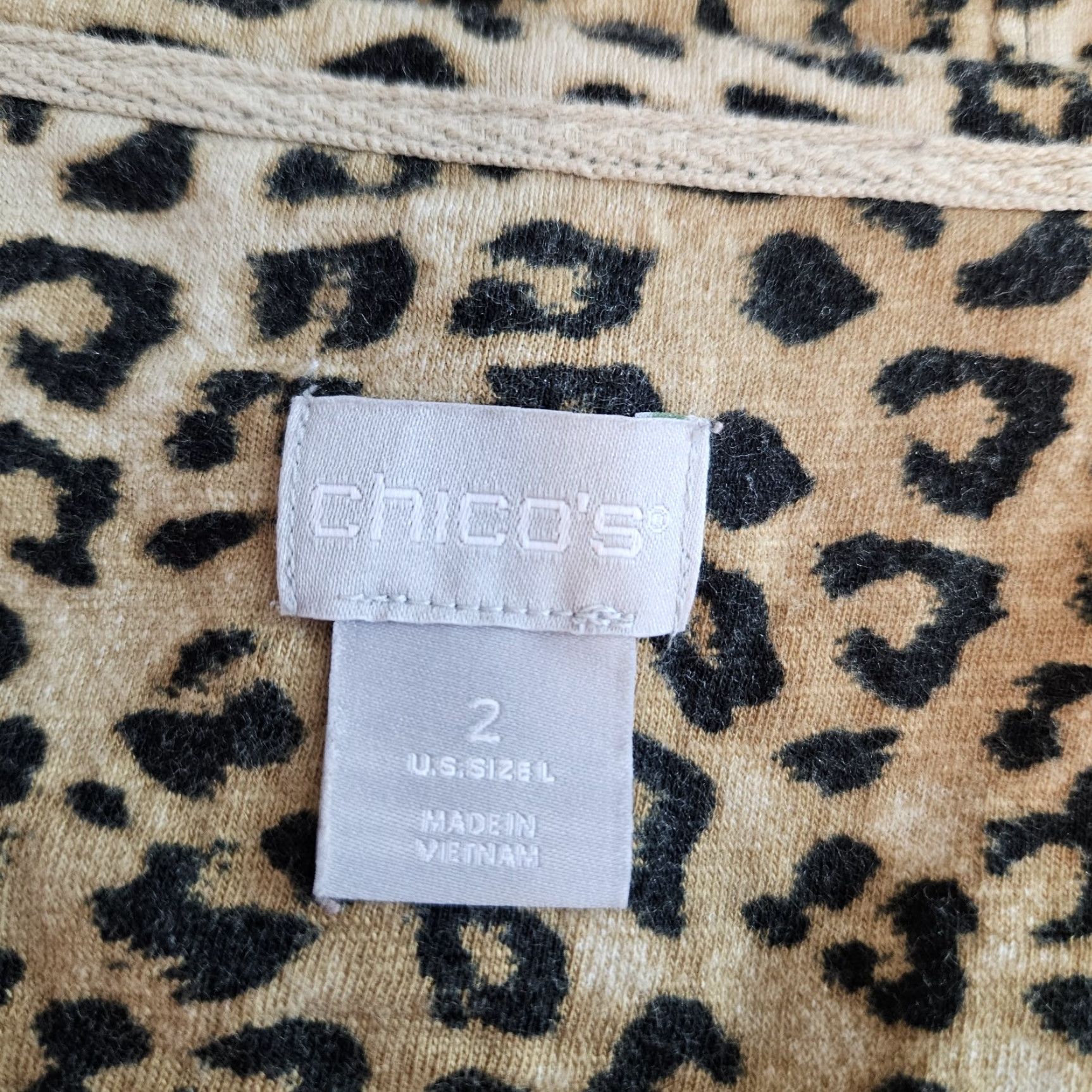 Vintage Chicos Womens Top Sz Large Black Brown Animal Print 3/4 Sleeve Cotton Blend Size L / US 10 / IT 46 - 5 Thumbnail