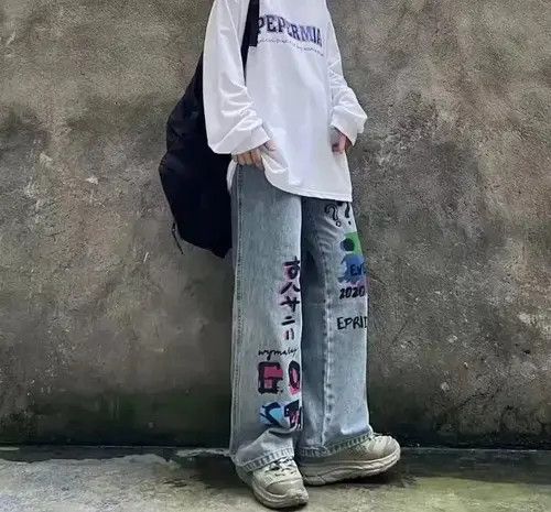 Jean Japanese Style Graffiti Painted Jeans Size US 30 / EU 46 - 1 Thumbnail