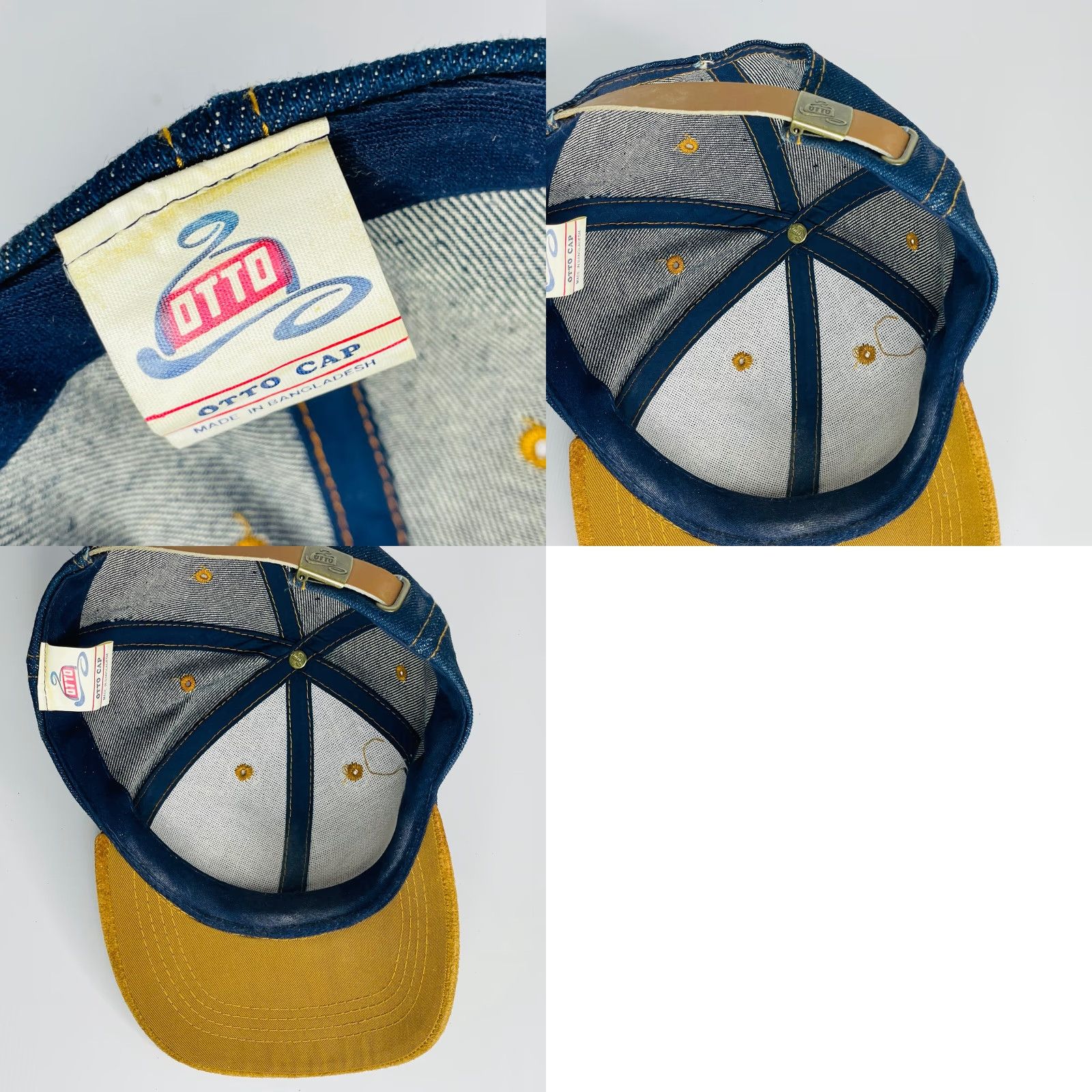Vintage Otto Baseball Hat Leather Strap Back Adjustable Denim 6 Panel Tan Bill Size ONE SIZE - 8 Thumbnail