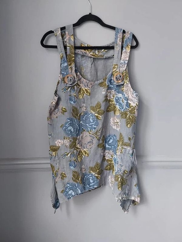 Vintage Linen top floral print 14 16 Size XL / US 12-14 / IT 48-50 - 3 Thumbnail