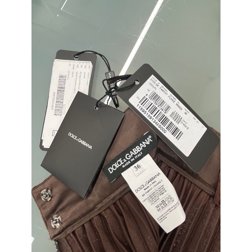 Dolce & Gabbana Dolce & Gabbana Brown Metallic Velvet Pleated Long Skirt 36 Size 25" / US 0 / IT 36 - 9 Thumbnail