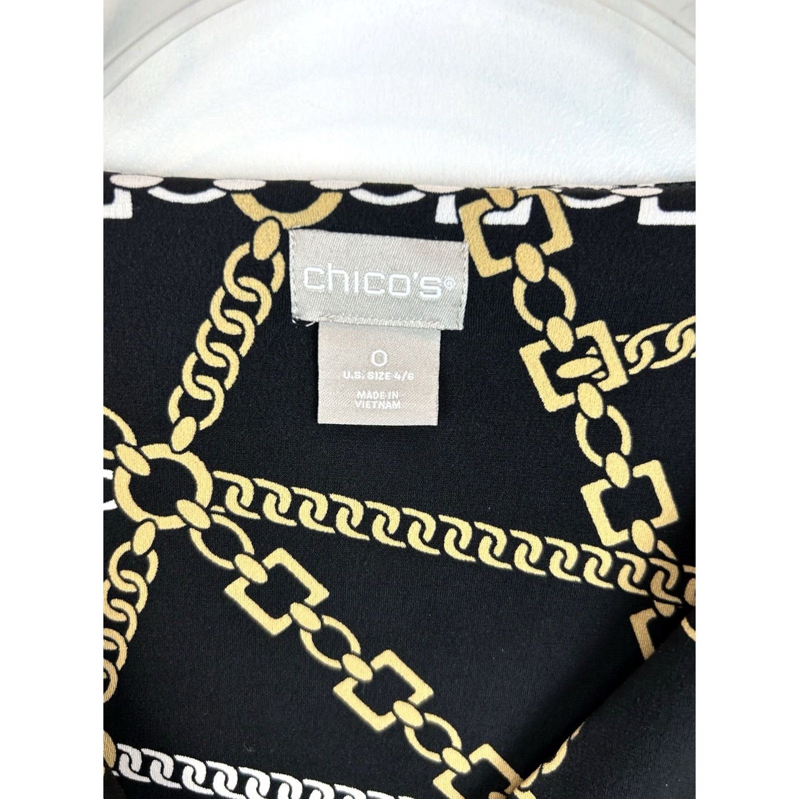 Vintage Chico's Chain Print Midi Dress Womans Small Black Faux Wrap Stretch Equestrian Old Money Dress Size S / US 4 / IT 40 - 3 Thumbnail