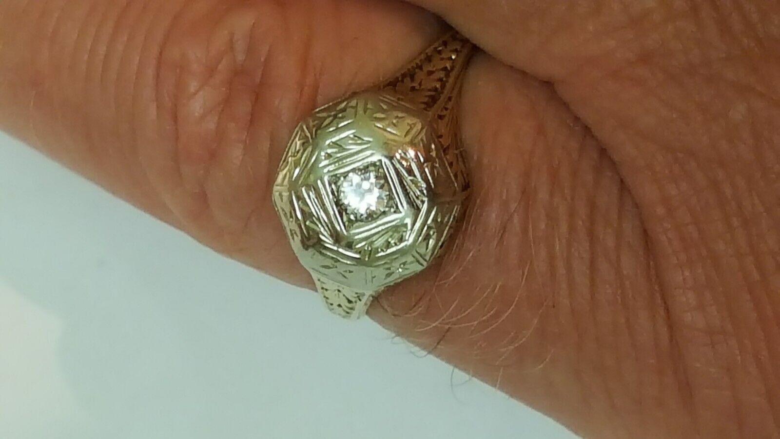 Other Antique Art Deco 2-Tone 14k Gold Filigree Diamond Ring 1900s Size ONE SIZE - 4 Thumbnail