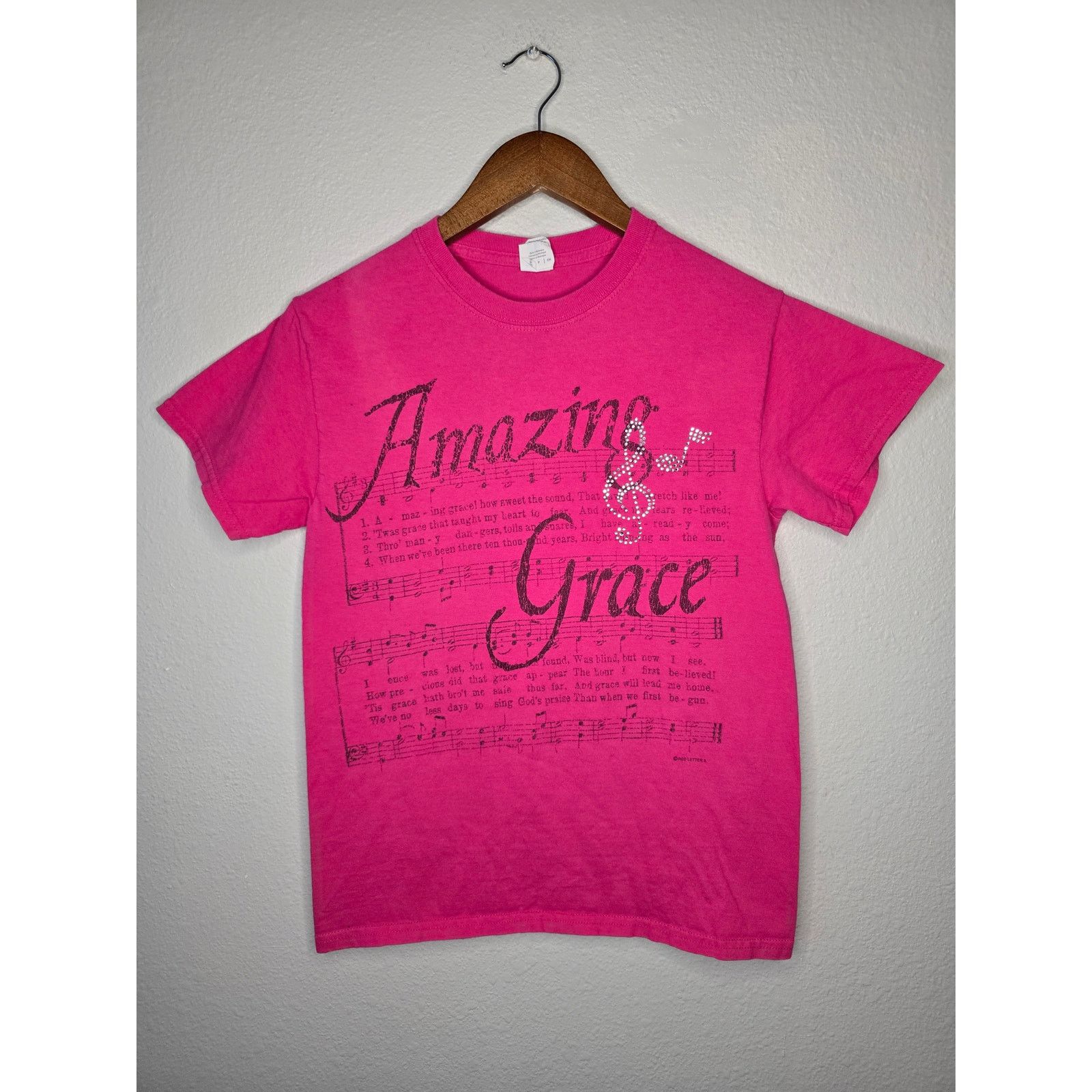 Gildan Amazing Grace Shirt Christian Gospel Rhinestone Pink S Tee Size S / US 4 / IT 40 - 1 Thumbnail