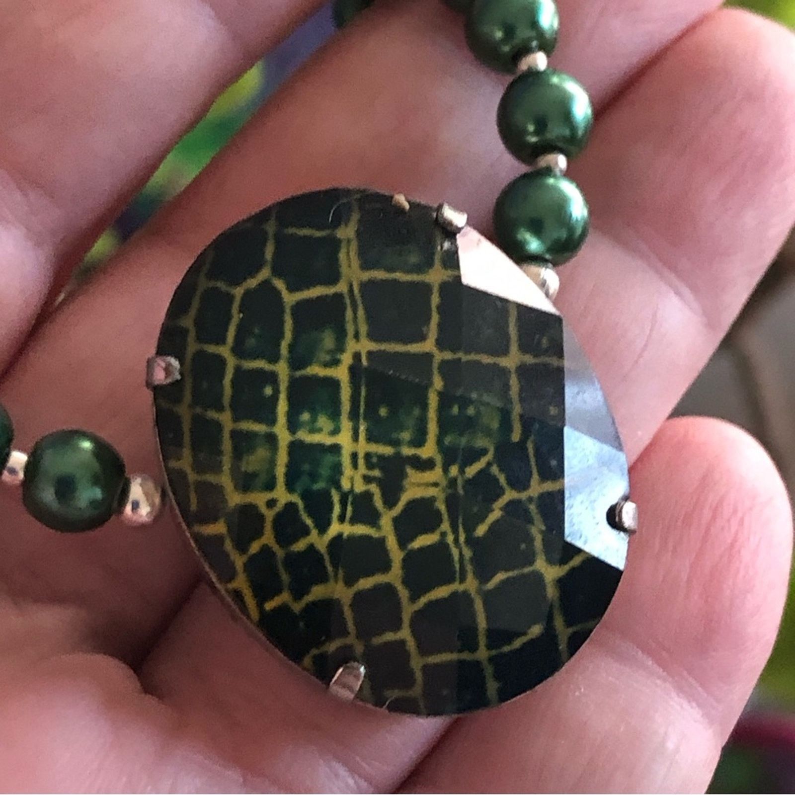 Handmade Handcrafted repurpose animal print stone Pearl necklace Size ONE SIZE - 10 Thumbnail