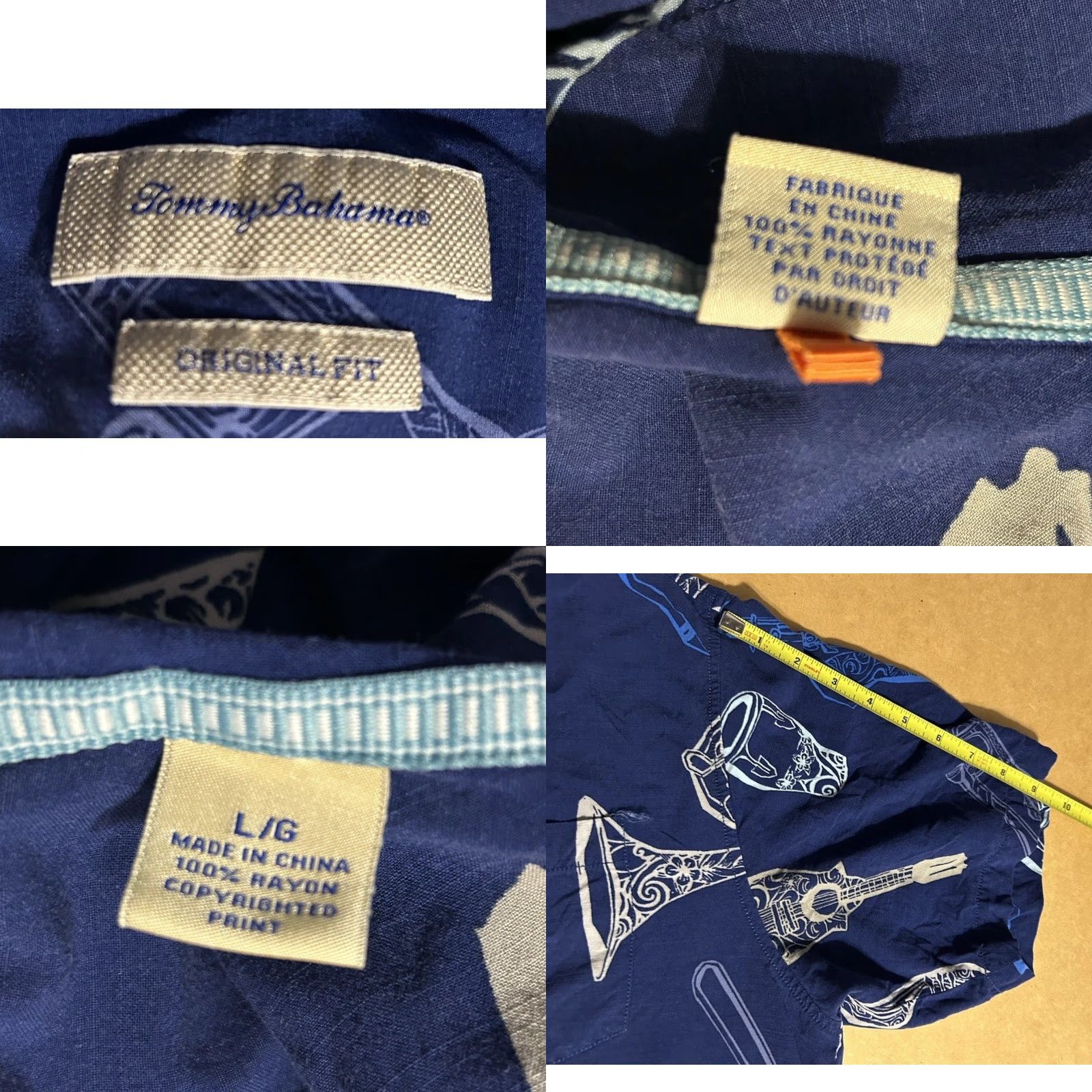 Tommy Bahama VINTAGE Tommy Bahama Hawaiian Button Up Music Instrumental Shirt Men Large Blue Rayon Shirt Size US L / EU 52-54 / 3 - 10 Thumbnail