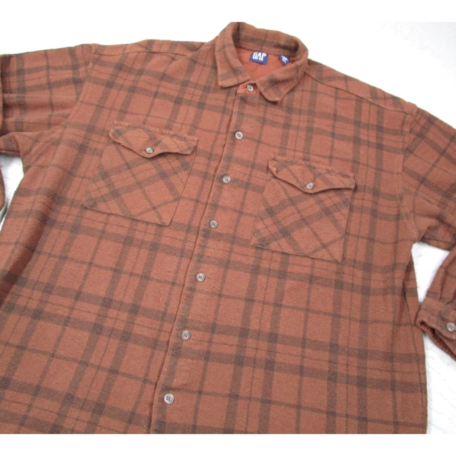 Gap VINTAGE Gap Jacket Mens Large Brown Plaid Shacket - Over Shirt - 90s Bohemian Retro Warm All Seasons Bomber Style Mens L Brown Plaid Jacket Size US L / EU 52-54 / 3 - 2 Thumbnail