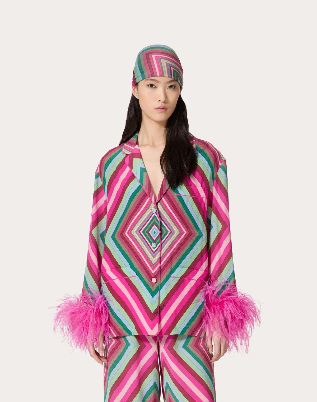 Valentino o1s1wg110525 Rhombus 75 Crepe De Chine Shirt in Multicolor Size XS / US 0-2 / IT 36-38 - 3 Thumbnail