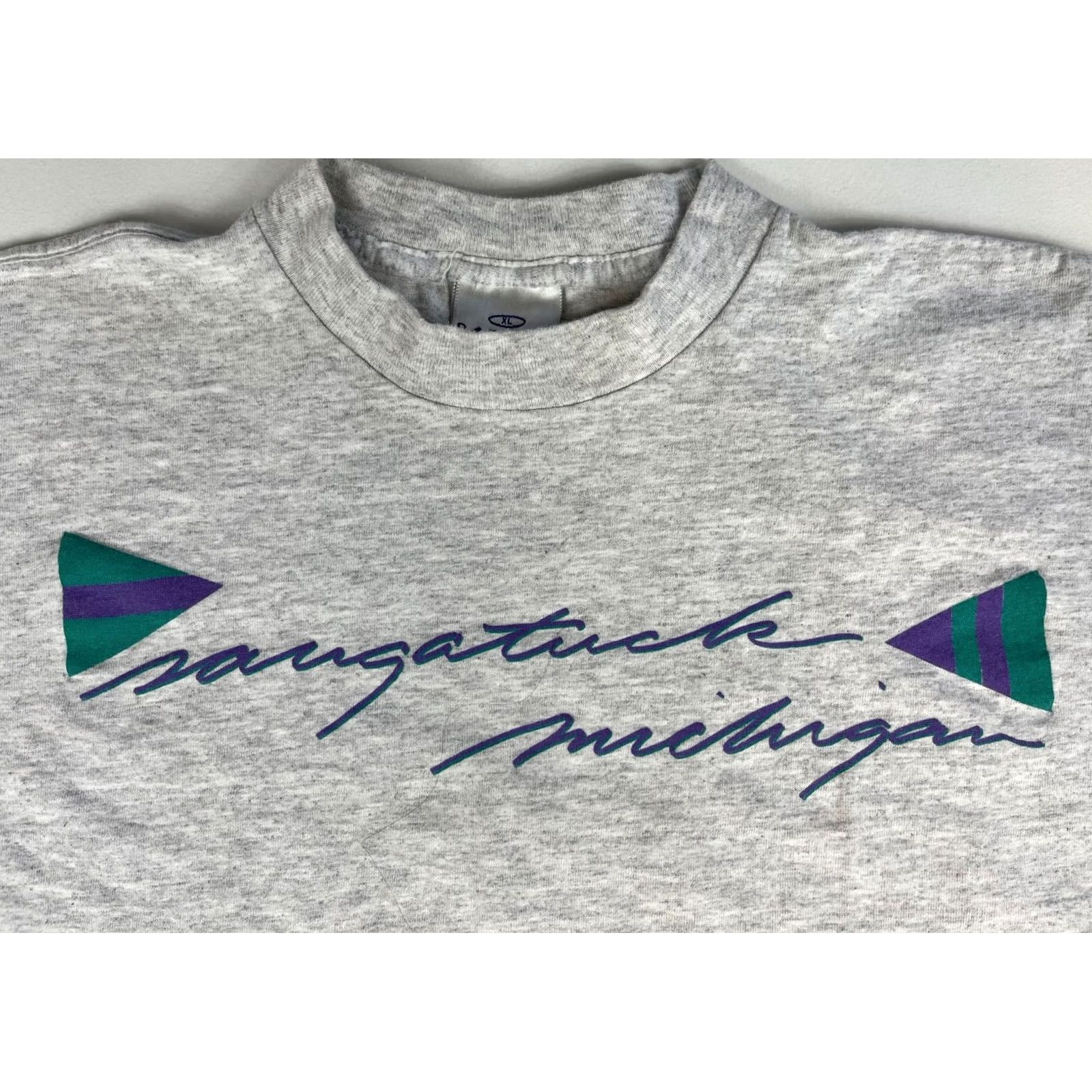 Vintage VINTAGE Saugatuck Michigan Beezil T-Shirt XL Mens 90s Gray Cotton Short Sleeve Crew Neck 1990s Made in USA Size US XL / EU 56 / 4 - 4 Thumbnail