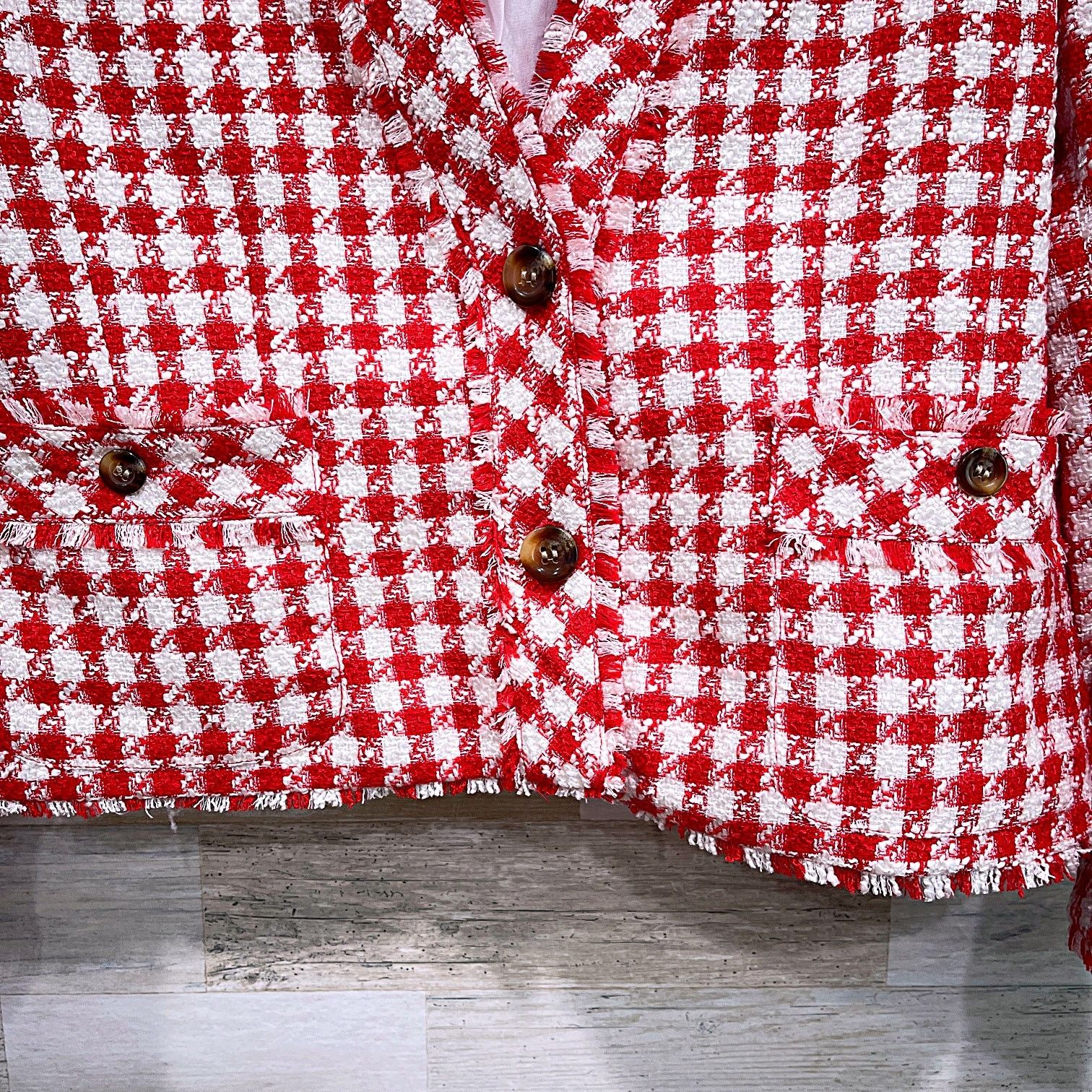 Other Ann Taylor Tweed Fringe Jacket Orange White Plaid Check 12 Size XL / US 12-14 / IT 48-50 - 3 Thumbnail