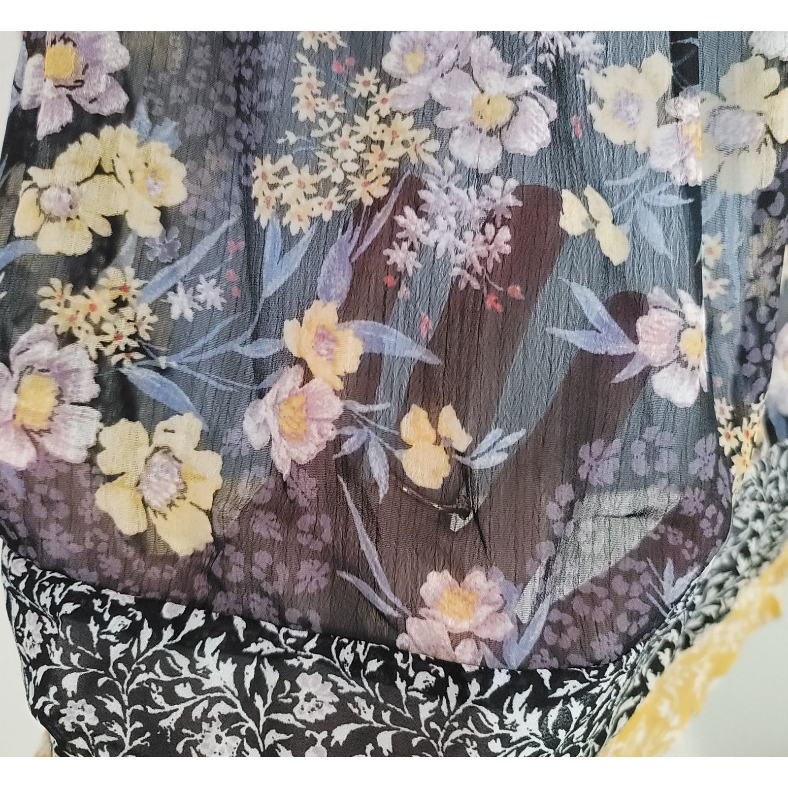 Other Knox Rose Black Floral Print Sheer Top Small Capped Sleeves Size S / US 4 / IT 40 - 3 Thumbnail