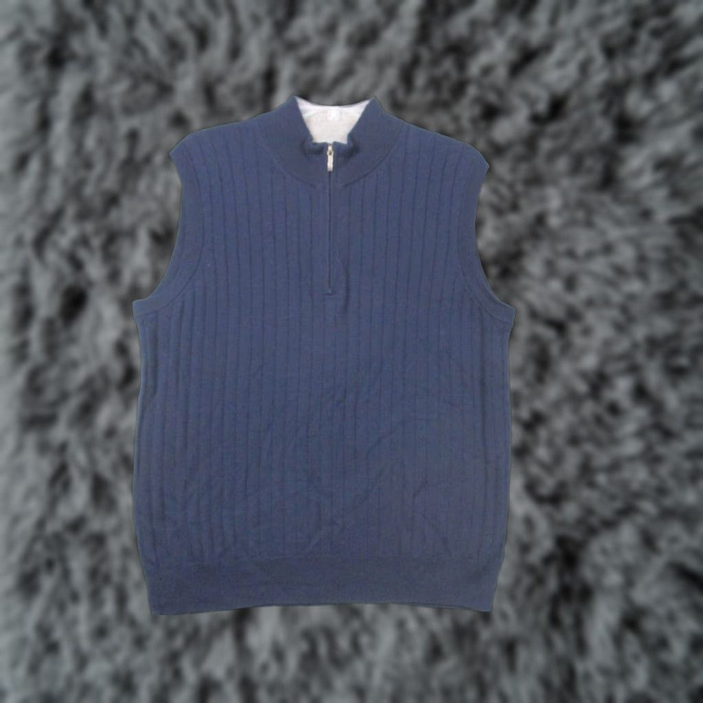 Brooks Brothers Brooks Brothers Wool Sweater Vest Ribbed Medium Navy 1/4 Zip Golf Wool Vest Navy 90s Mens M Size US M / EU 48-50 / 2 - 1 Thumbnail