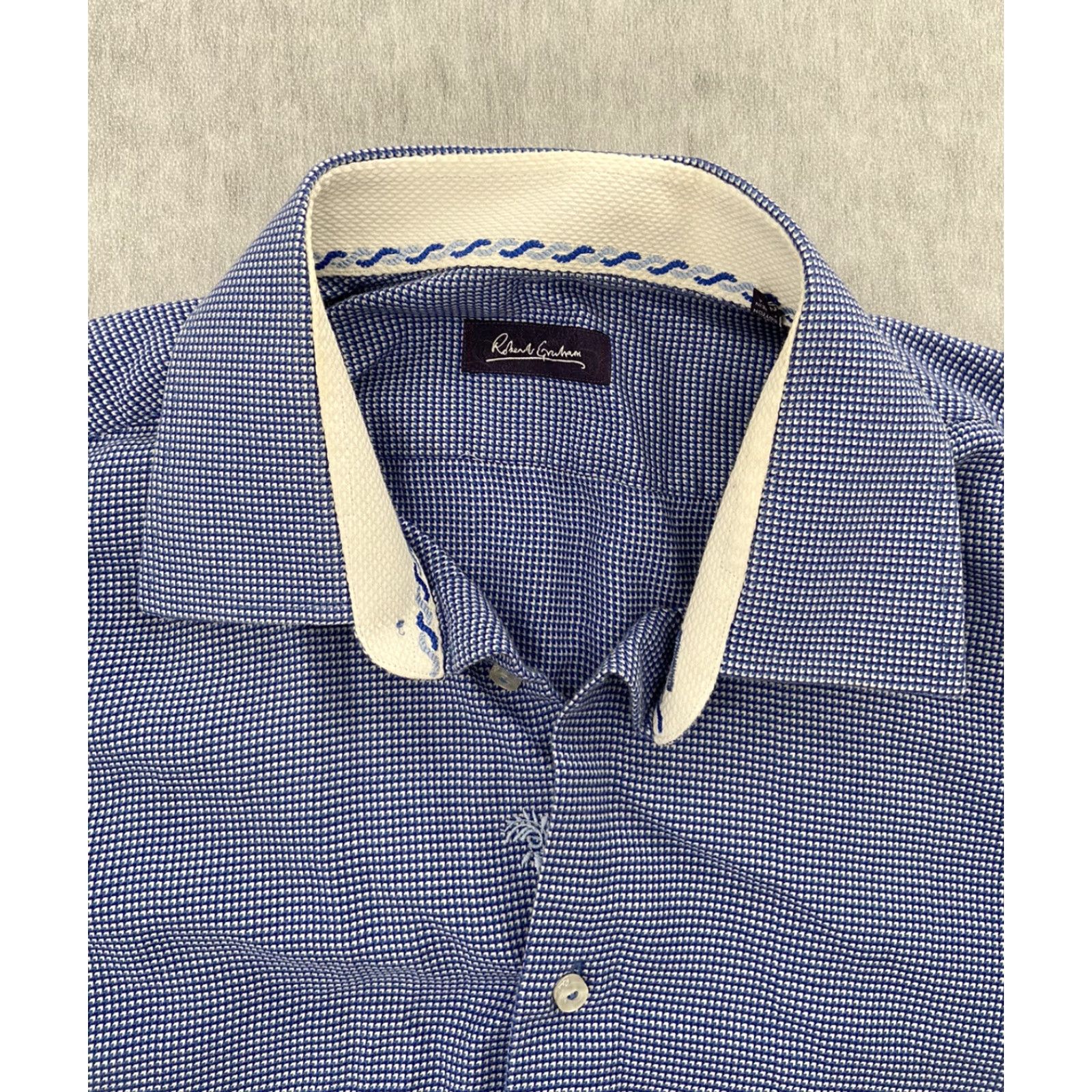 Robert Graham Robert Graham Shirt Adult 42/16.5 Blue 3D Pattern Button-Front Long Sleeve Mens Colorful Logo 100% Cotton Regular Fit Size US L / EU 52-54 / 3 - 3 Thumbnail