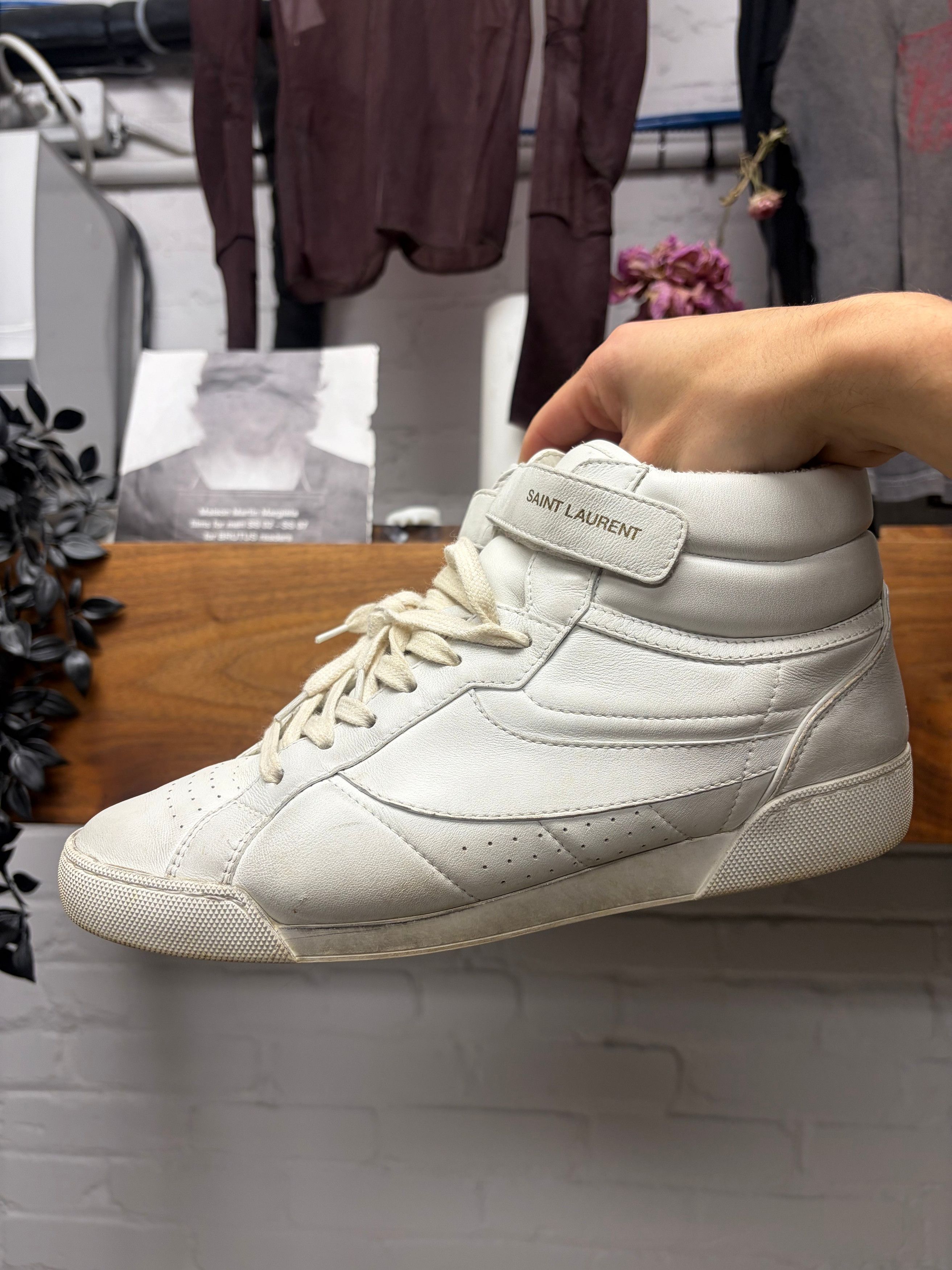 Saint Laurent Paris ‘Lenny’ Optic White Leather Mid-Top Sneakers Size US 7 / EU 40 - 1 Thumbnail