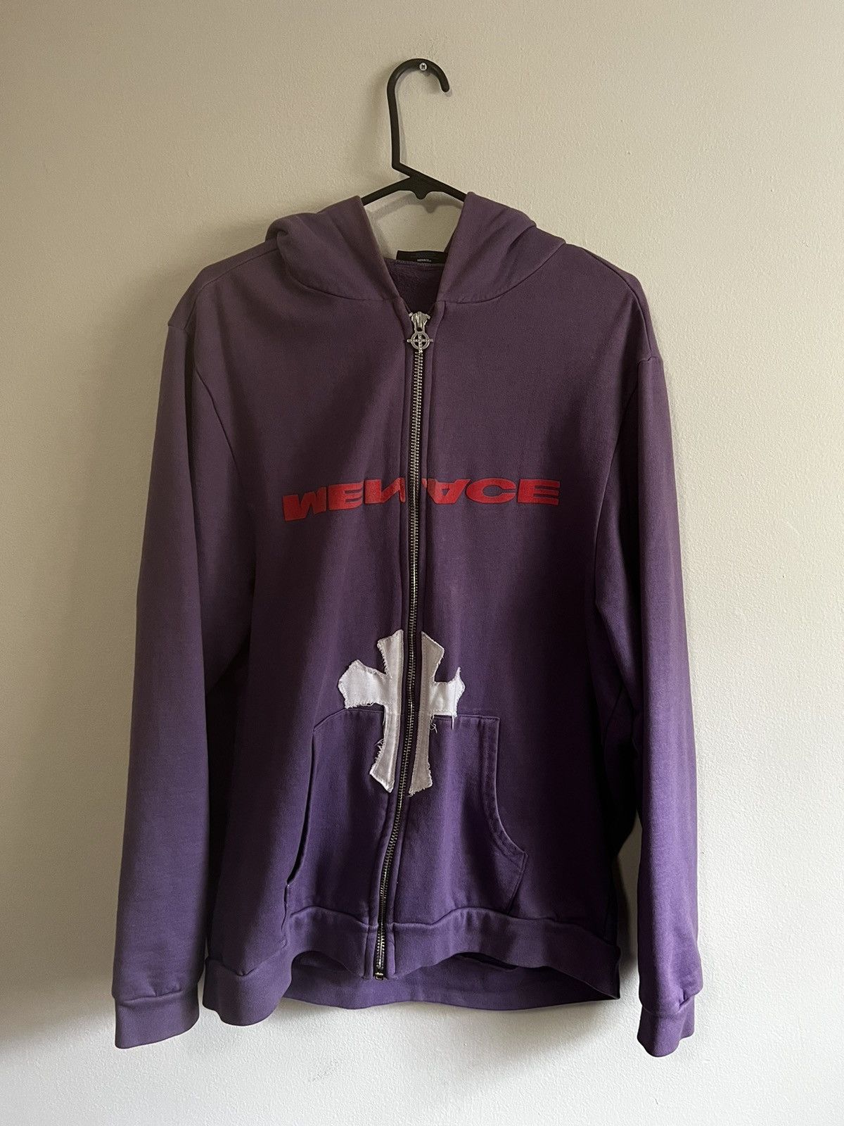 image of Menace Cross Zipup Hoodie in Purple, Men's (Size Large)