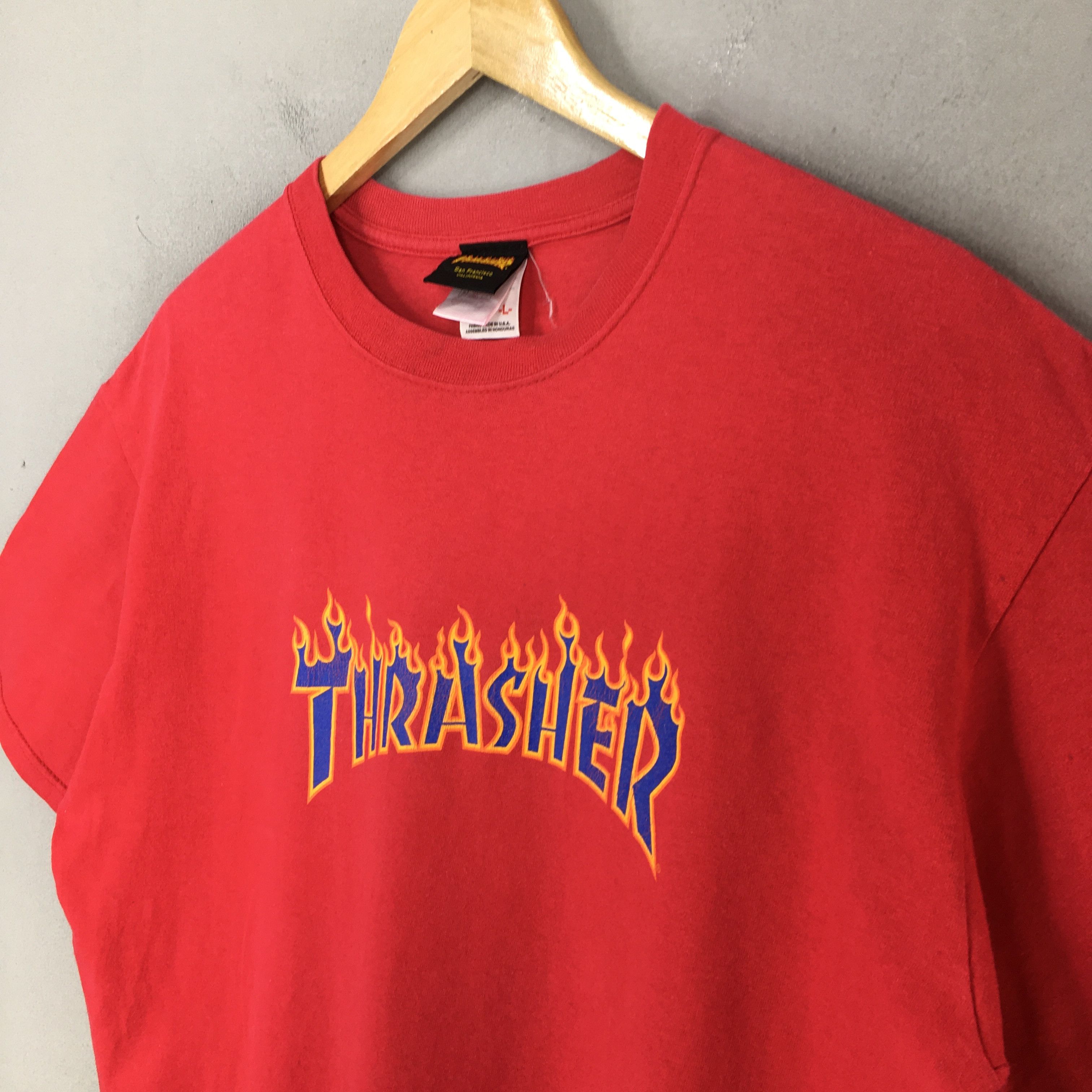 Thrasher × Vintage Vintage 90's Thrasher Magazine Fire Flame Red T shirt Large Size US L / EU 52-54 / 3 - 6 Thumbnail