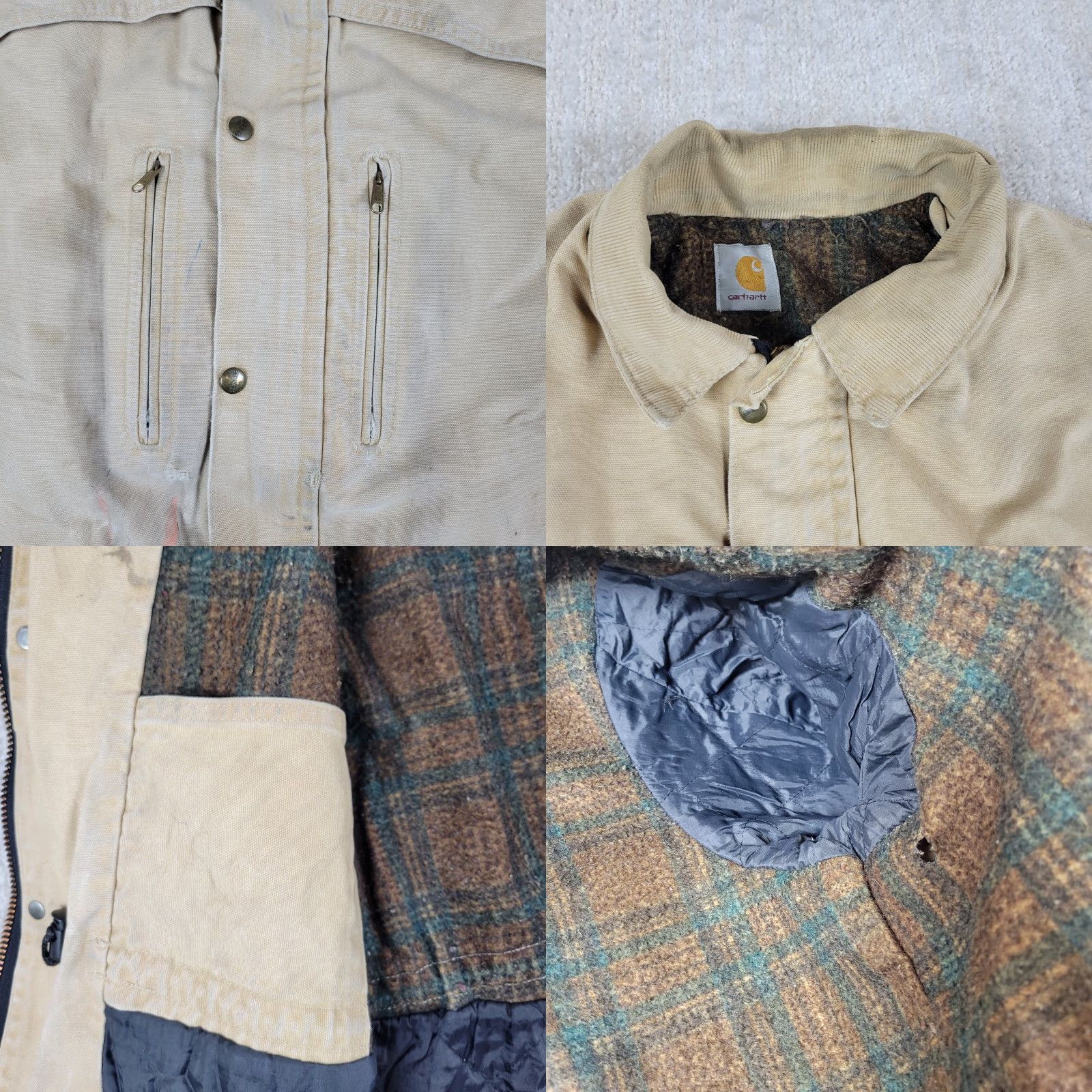 Carhartt VINTAGE Carhartt Jacket Mens 2XL Beige Distressed Full Zip Wool Lined USA Jacket Size US XXL / EU 58 / 5 - 9 Thumbnail