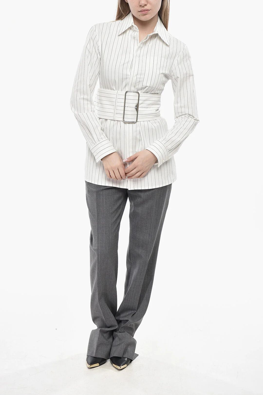 Burberry og1mm0426 Slim-Fit Cotton Striped Shirt in White Size M / US 6-8 / IT 42-44 - 4 Thumbnail