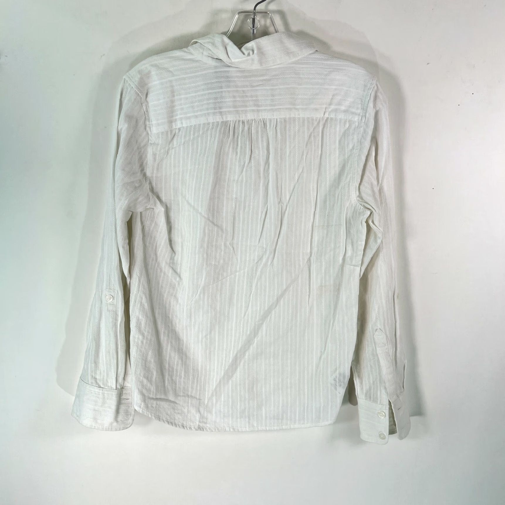 Eddie Bauer Eddie Bauer Women's White Striped Roll Tab Sleeve Blouse Size XS - Casual Cotton Shirt Size XS / US 0-2 / IT 36-38 - 2 Thumbnail
